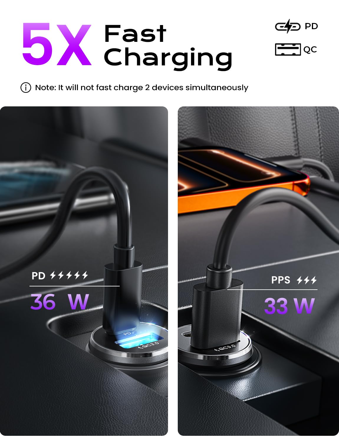 LISEN Car Charger Fast Charge 69W Cigarette Lighter USB Charger [All Metal & Smallest] Car Van BMW Accessories Interior, 12V Car USB C Adapter Socket Gadget for iPhone 17 15 16 samsung s26 iPad Kindle — view 7