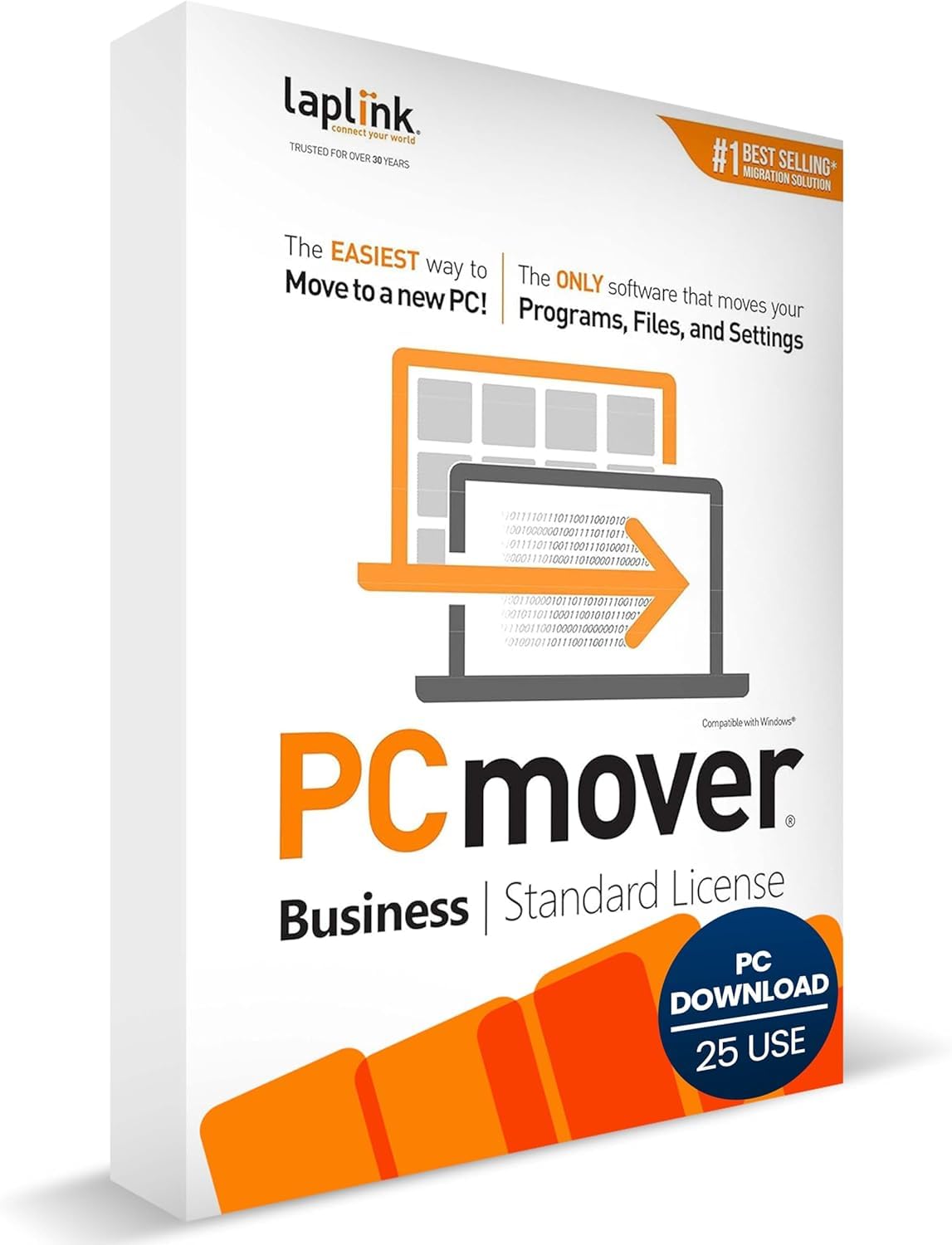 Laplink PCmover Business Standard - Software de migración de PC a PC - 25 usos - Migración automática de nuevas PC - Reducción del esfuerzo de TI y ahorro de tiempo y presupuesto