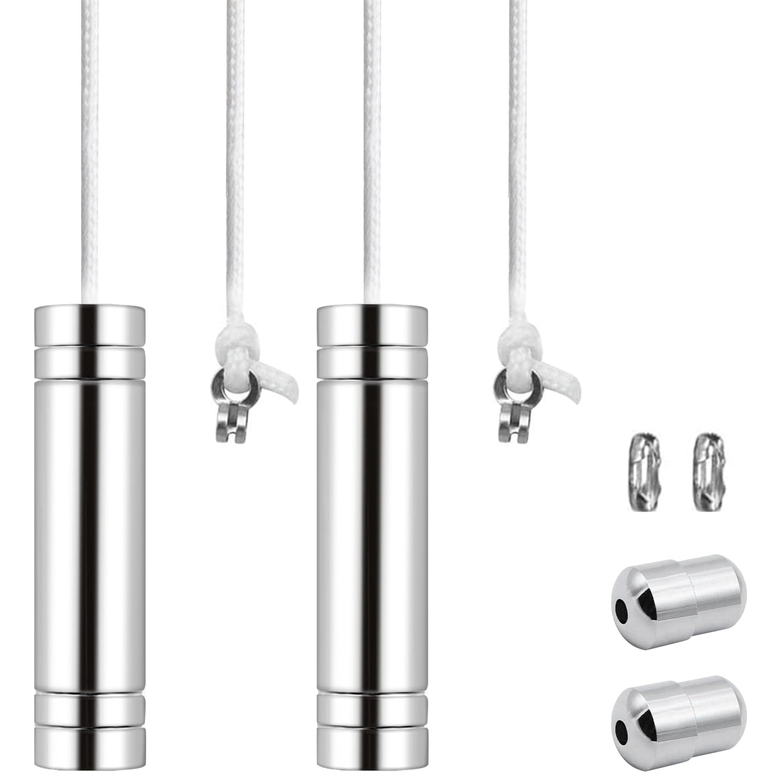 Bathroom Light Pull Handle 2 Pcs Cylindrical Chrome Pull Cord Weight Handle with 150cm Long Nylon Pull Cord String Extension Connector for Bedroom Toilet Ceiling Light Fan Blind - Silver