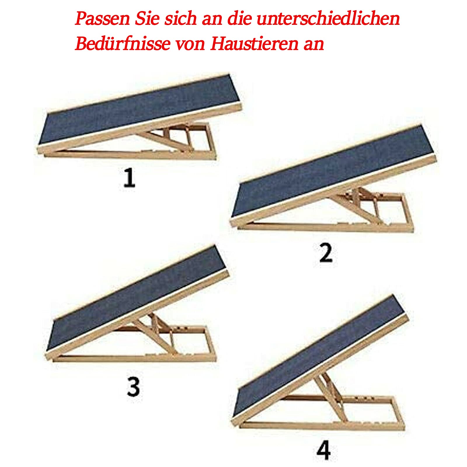 Rampa independiente para perros para interior y exterior, de madera auténtica, con 4 alturas ajustables y alfombra antideslizante, diseño plegable portátil, para cama o sofá, 100 cm x 40 cm
