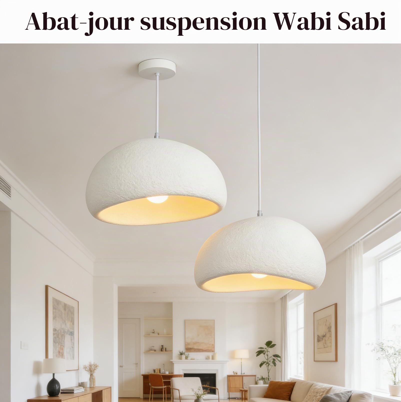 Suspension de 40 cm de diamètre, abat-jour moderne (Ampoule non incluse) | lampe Wabi Sabi de style japonais avec douille E27, idéale pour une chambre ou un salon