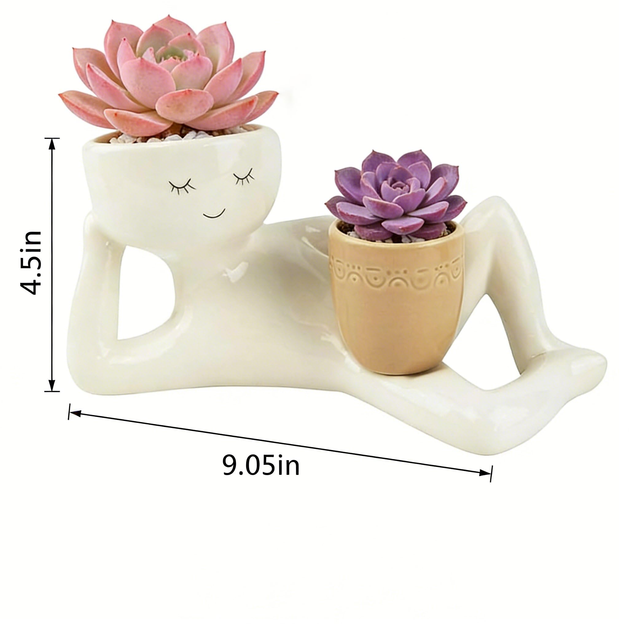 Condition photo showing New/Like New for lazy guy planter - resin pot with drainage holes cute lying down smiling figure for succulents & cacti, unique home garden decor gift idea for indoor outdoor use