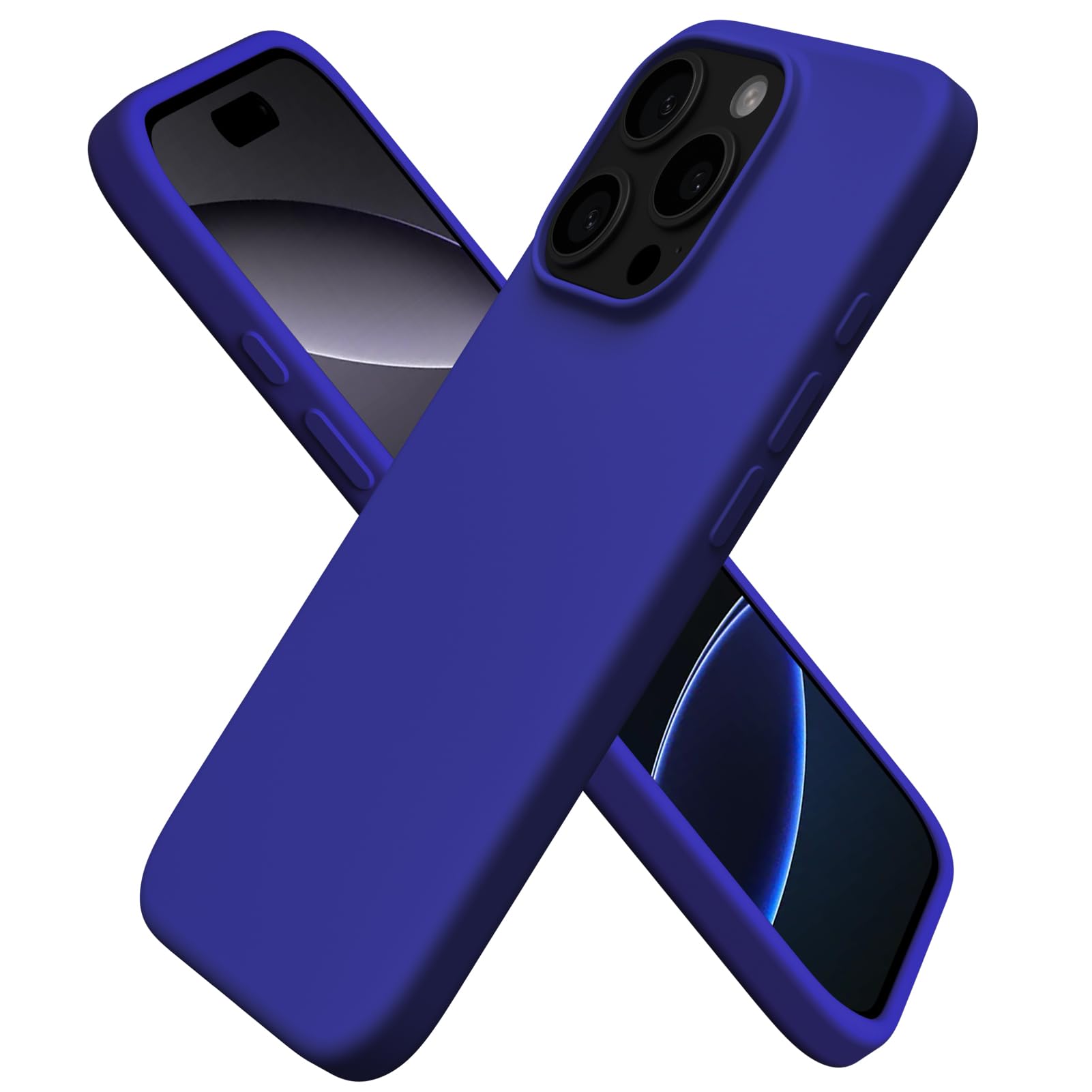 ORNARTO Compatible with iPhone 16 Pro Case 6.3", Slim Liquid Silicone 3 Layers Soft Gel Rubber Shockproof Protective Case with Anti-Scratch Microfiber Lining-Klein Blue