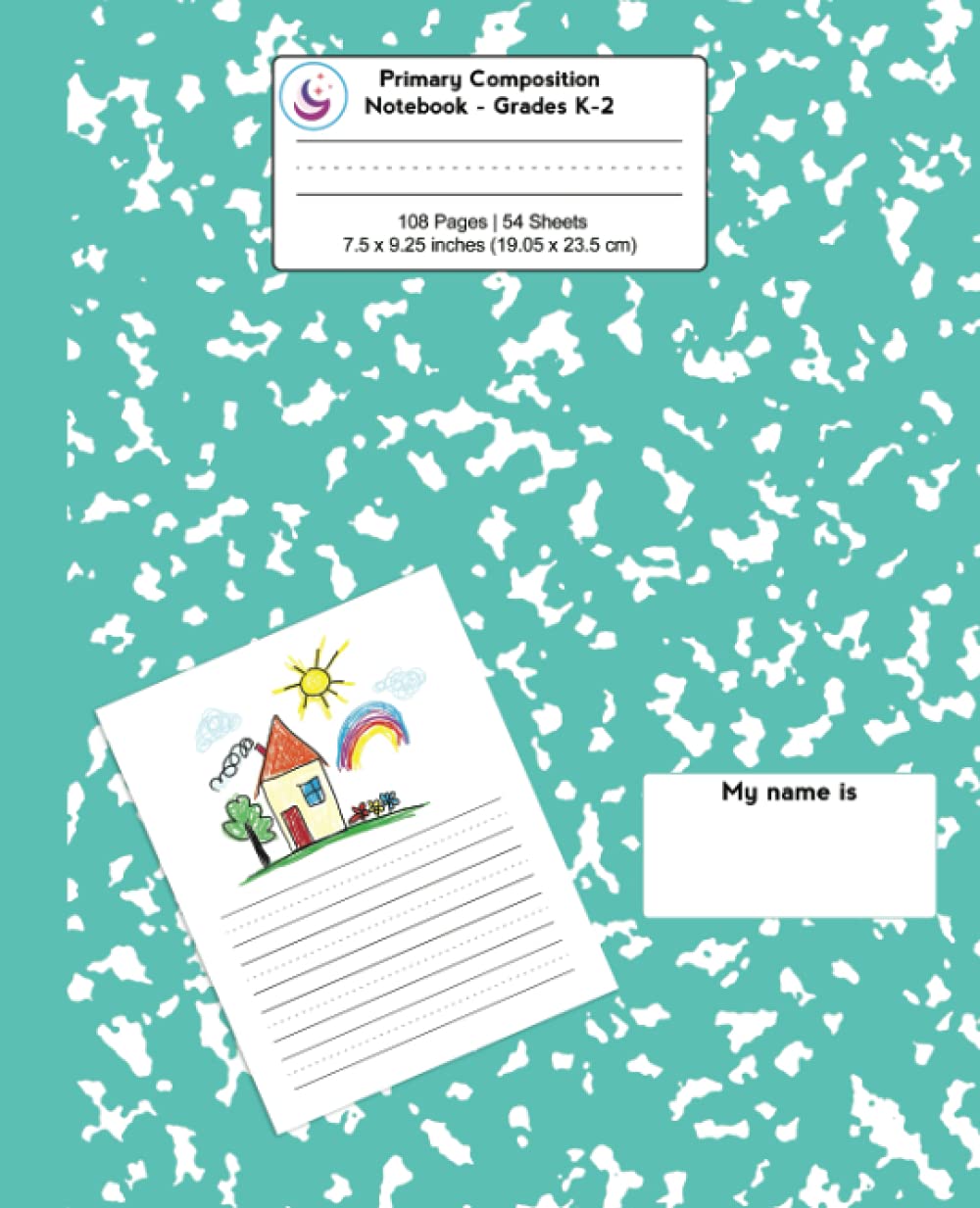 Primary Composition Notebook: Turquoise Marble, Grades K-2 Kindergarten Writing Journal