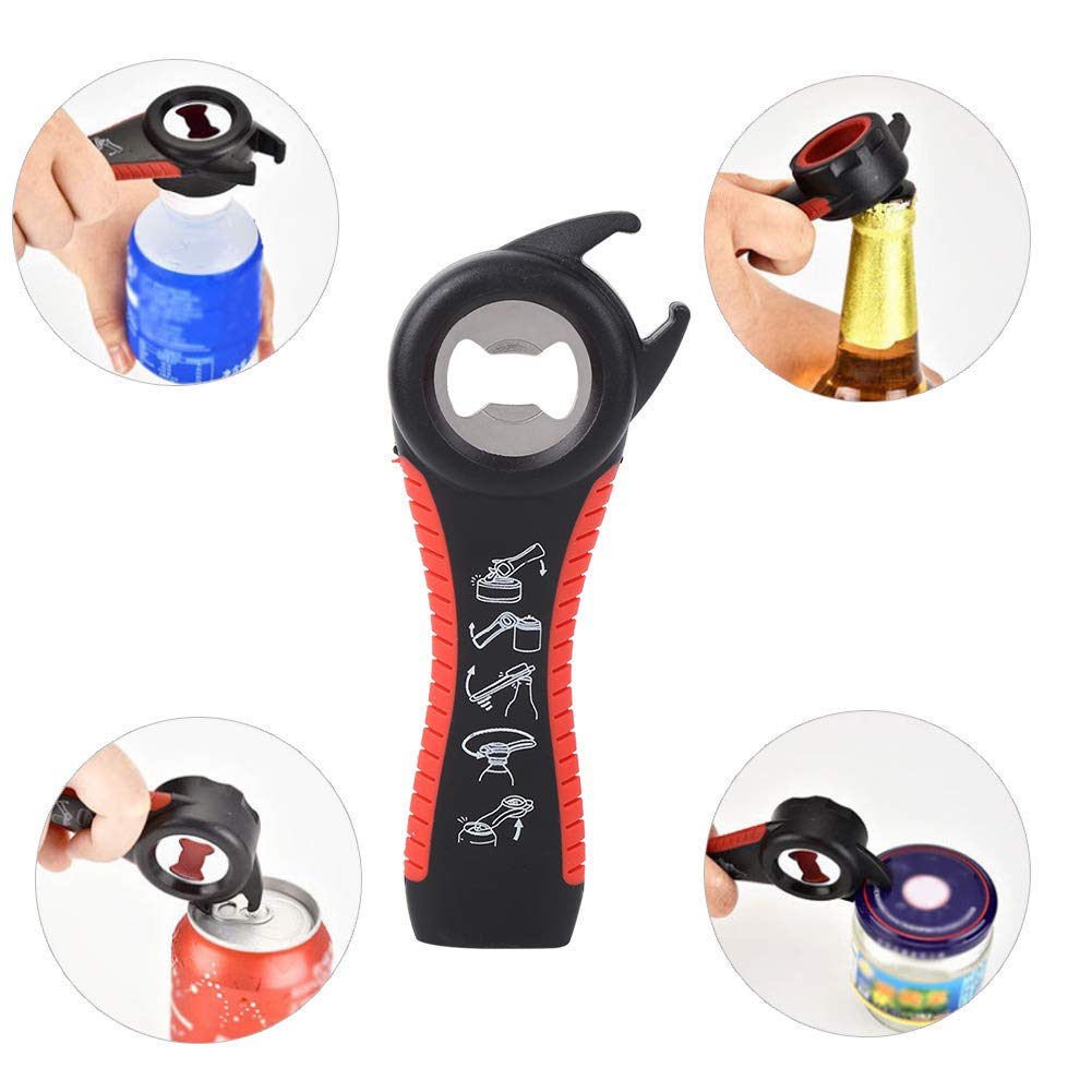 Abridor de botellas múltiple 6 en 1 y abridor de tarros 5 en 1, kit de abridor de botellas multifunción para manos débiles, ancianos, personas mayores, uso doméstico