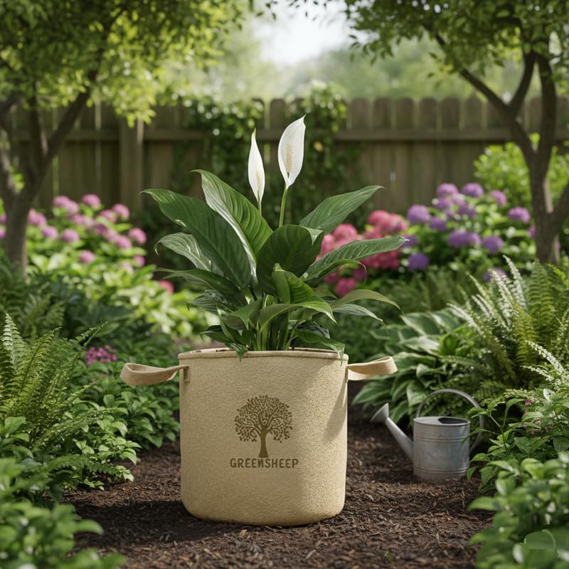Image of GREENSHEEP Geo Fabric Grow Bags for Terrace Gardening, Balcony, Vegetables, Plants, Fruits and Flower with Handles - Breathable and Reusable Plant Bags for Indoor (Beige) (Pack of 3) (Size-8x8)