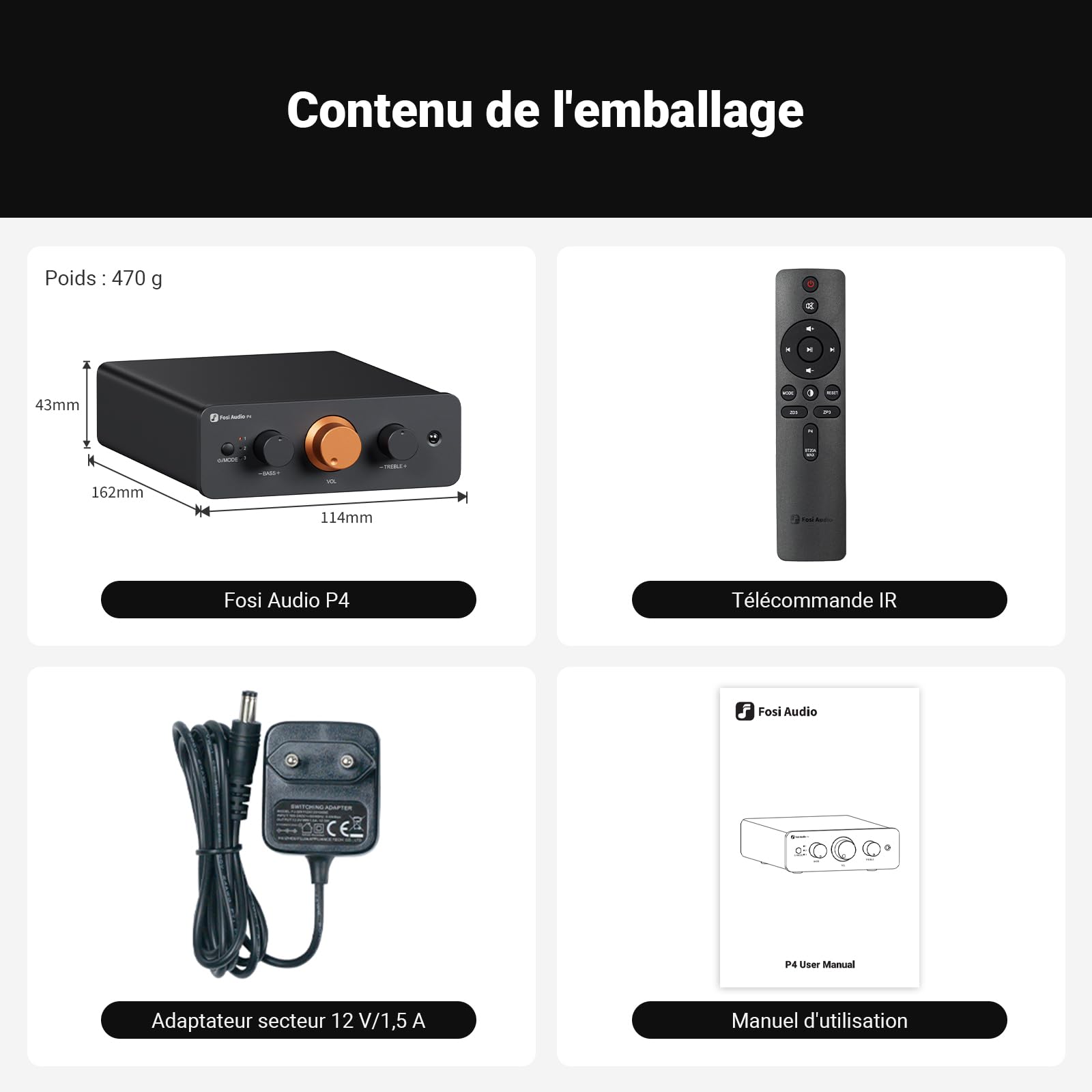 Fosi Audio P4 Mini Préampli avec 3 Entrées RCA, Préampli Stéréo Home Audio pour Amplificateur/Caisson de Basses Actif/Haut-Parleurs, Préamplificateur avec Gain Réglable à 3 Niveaux 3/6/9 DB