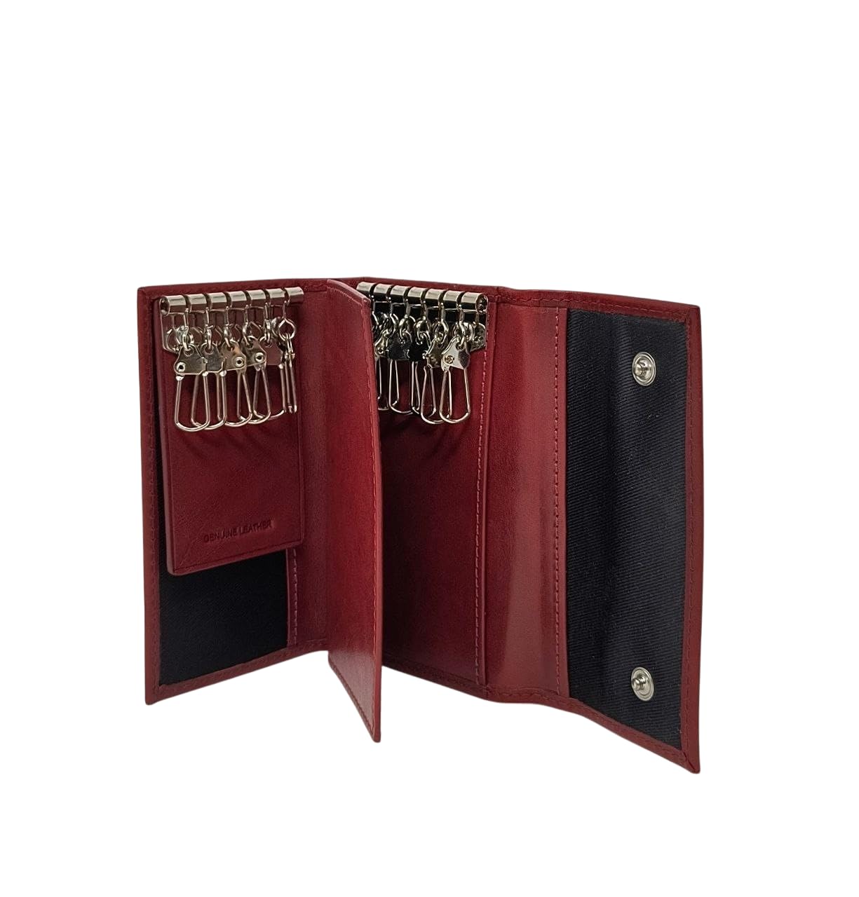 Mauro Pelletteria Portachiavi pelle uomo chiuso 12 ganci, Astuccio Portachiavi doppio scomparto, in vera pelle Made in Italy, (Rosso)