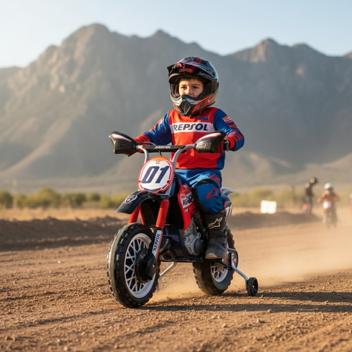 Moto électrique pour enfants 3 ans 4 ans 5 ans Repsol 6 V Bleu – Moto à batterie pour enfants avec roues de soutien - Poignée d'accélérateur - 5-6 km/h – INJUSA