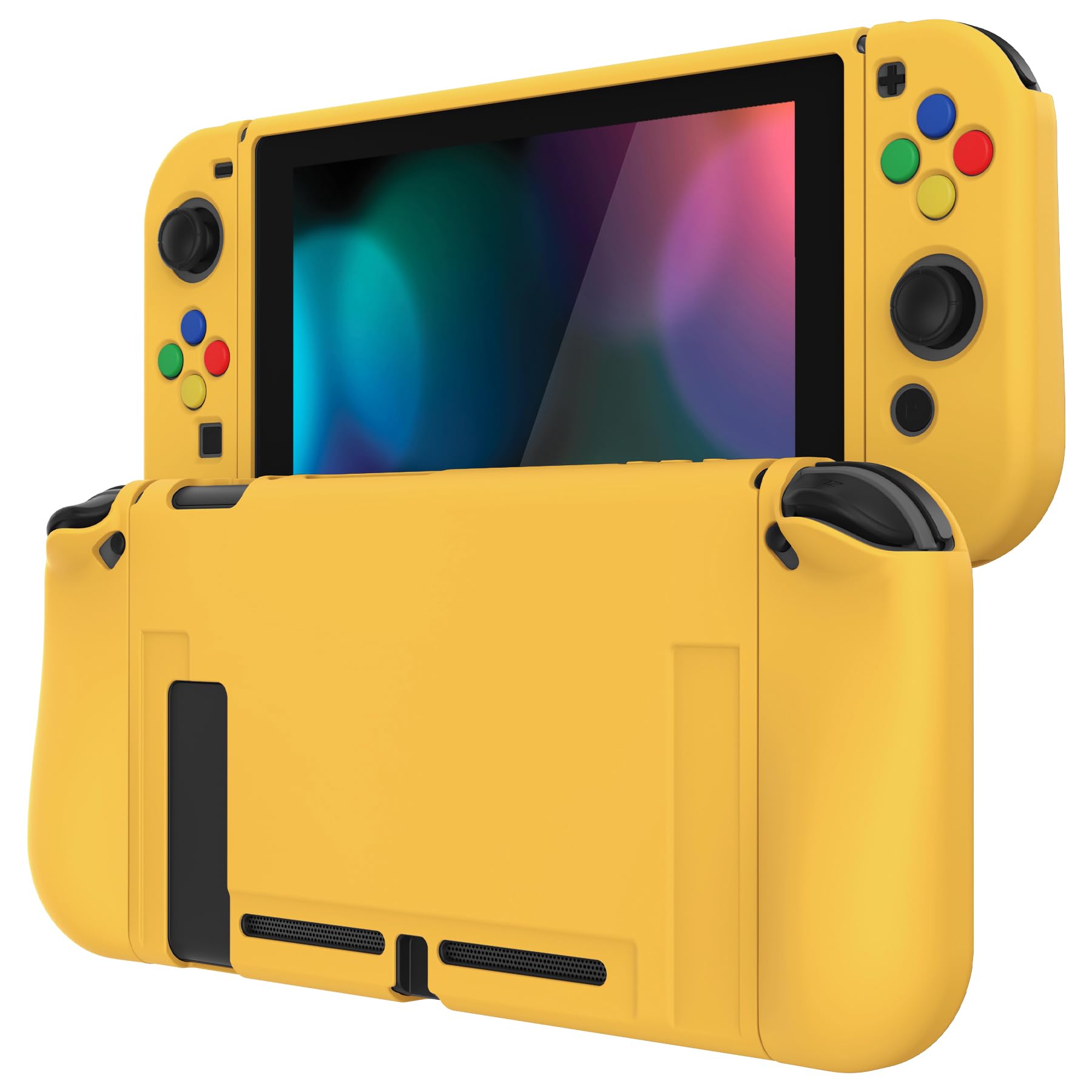 PlayVital Cover Protettiva Custodia per Nintendo Switch Copertura Morbida TPU Case per NS Switch Joycon Console con Copri Tasti ABXY Direzionali Colorati-Giallo