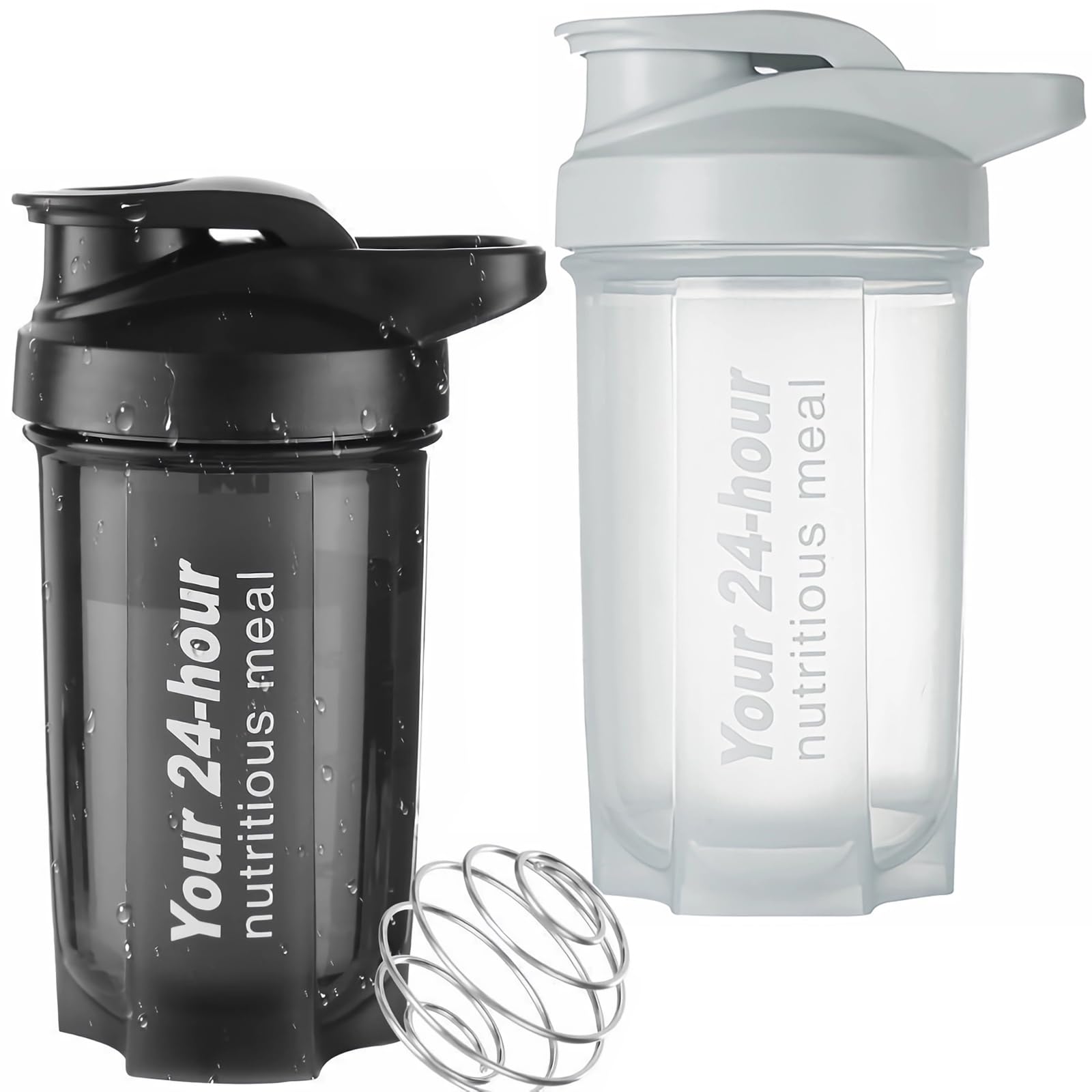EYSOOProtein Shaker Bottle 2 Pack 500ml / 17oz Shaker Bottle for Protein Mixes Leakproof Protein Shaker BPA Free Gym Shaker Cup (Black & Grey)
