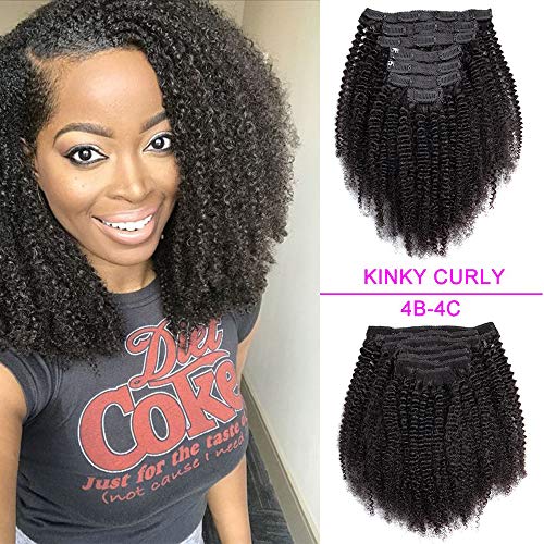Brazilian Virgin Hair Afro Kinky Curly Clip In Hair Extensions 4B 4C Natural Hair Clip Ins For Black Women 7pcs/set Kinky Curly Clip In Human Hair Extensions Double Weft Natural Color 70g-18inch