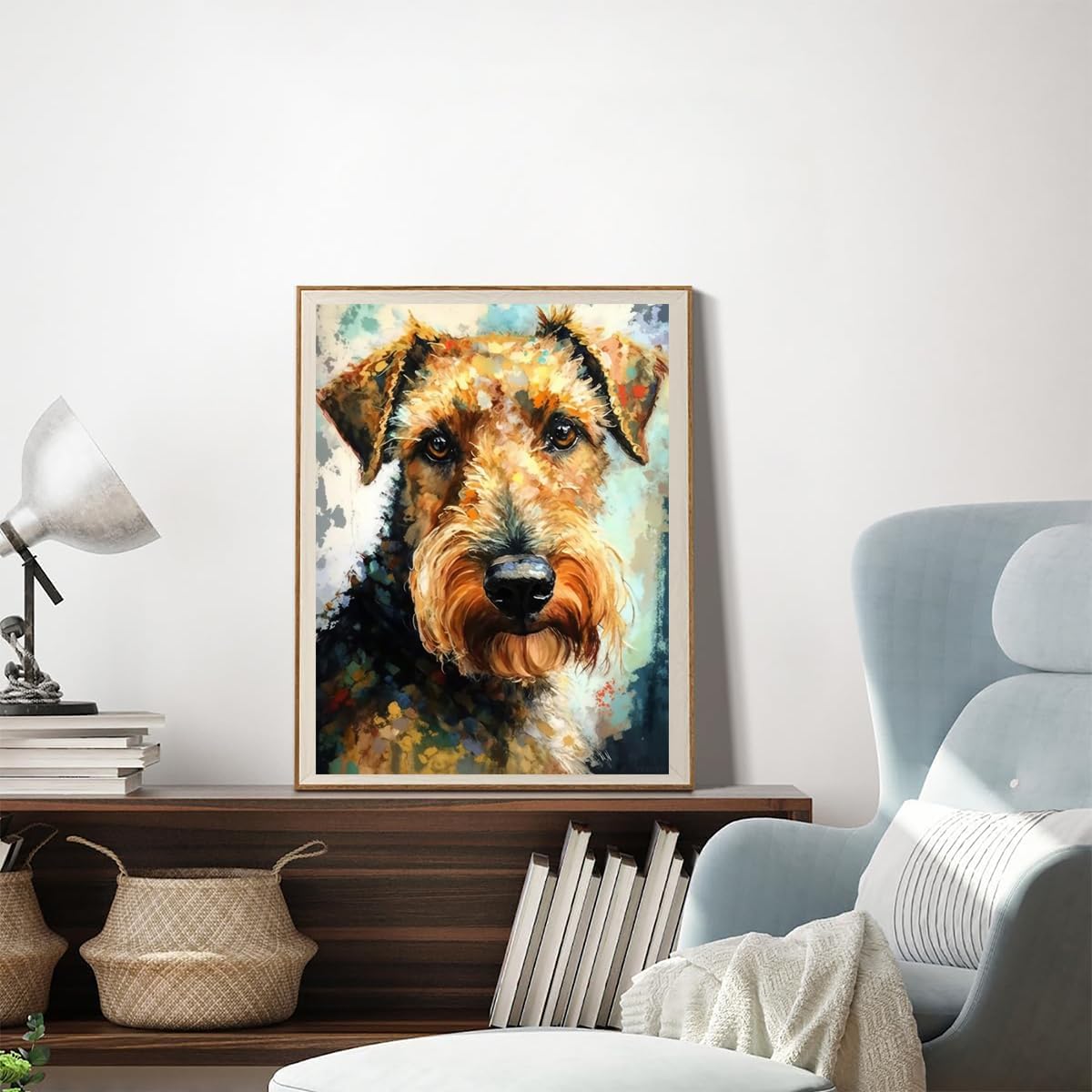 YEEIFFD Dog Diamond Painting Kits, Diamond Art Airedale Terrier Kit for Adults, Animal Full Drill Round 5D Diamond Dots for Wall Decor, Gift, Relaxing 12x16inch