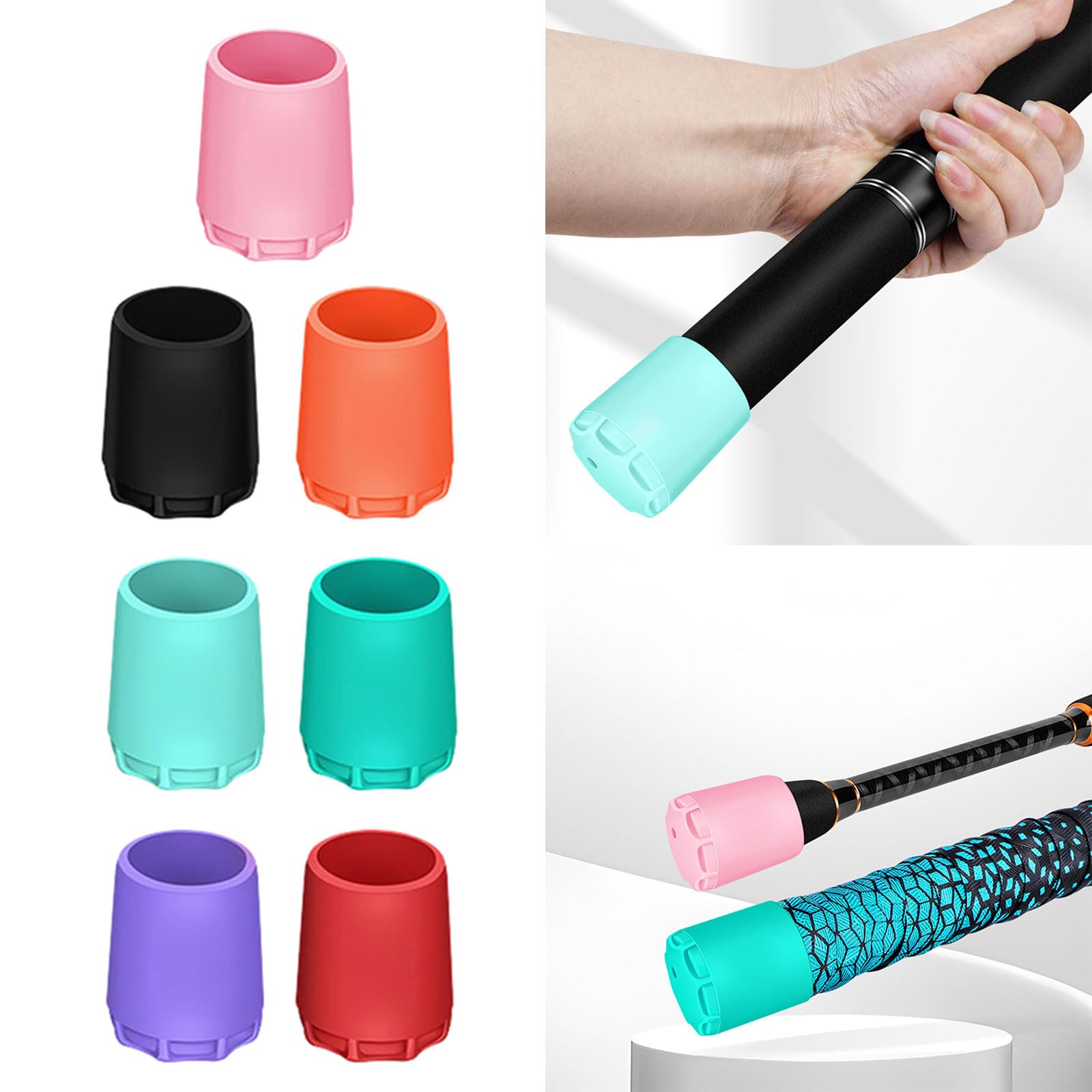 4 tapas protectoras de silicona para extremo de caña de pescar, mango elástico, protector universal