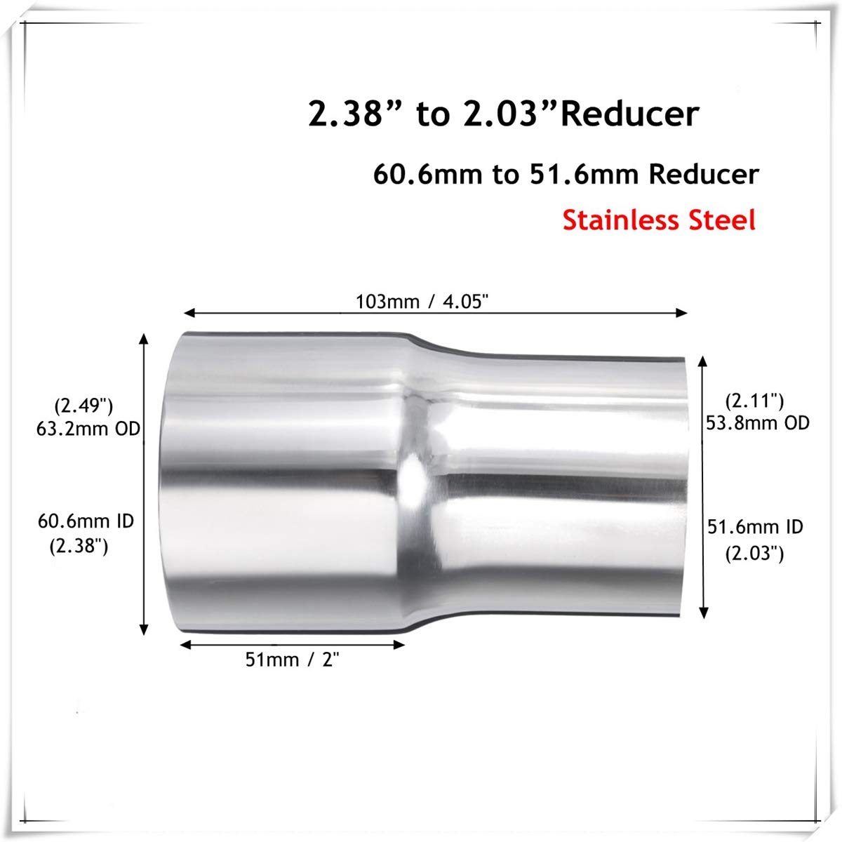 Raccord Réducteur échappement Universel 76mm à 63mm - Acier Inoxydable 304, Poli - Pour Soudure, Amélioration Flux Gaz - 2