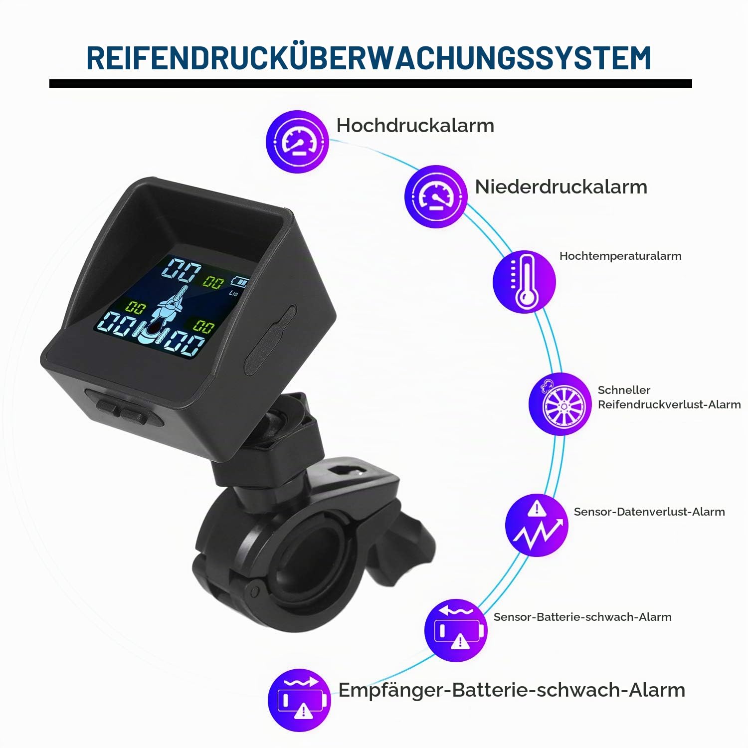 Reifendrucküberwachungssystem TPMS Wireless Smart Tire Monitor mit 3 externen Sensoren Sunshade Auto Tire Alarm für Dreirad-Dreirad