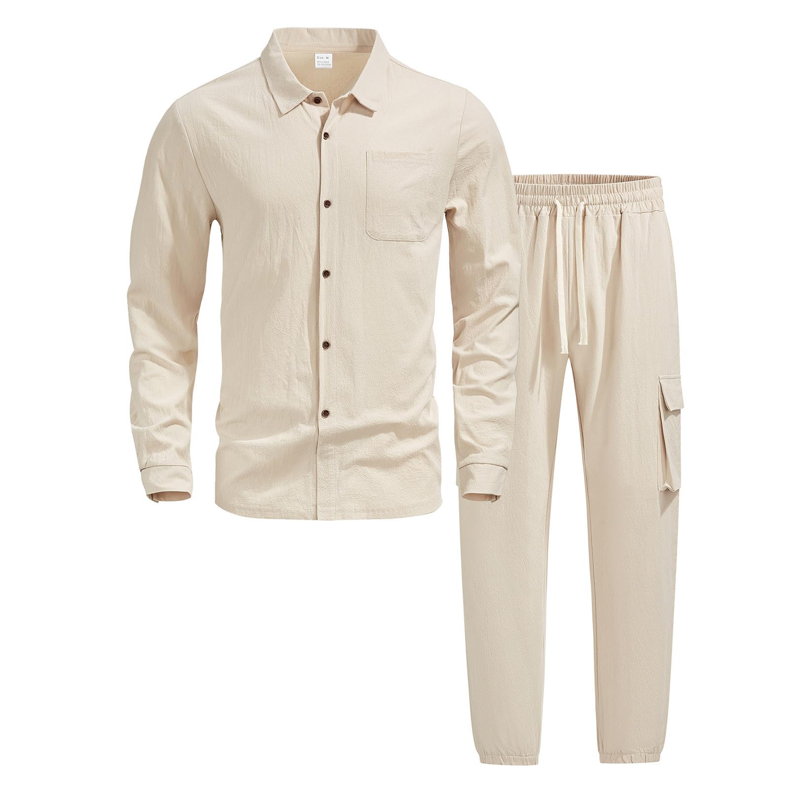 Herren Leinenanzug-Set, lässiges Langarmhemd mit Arbeitshose, bequemes atmungsaktives Outfit, ideal für Alltag, Partys und Urlaub_2