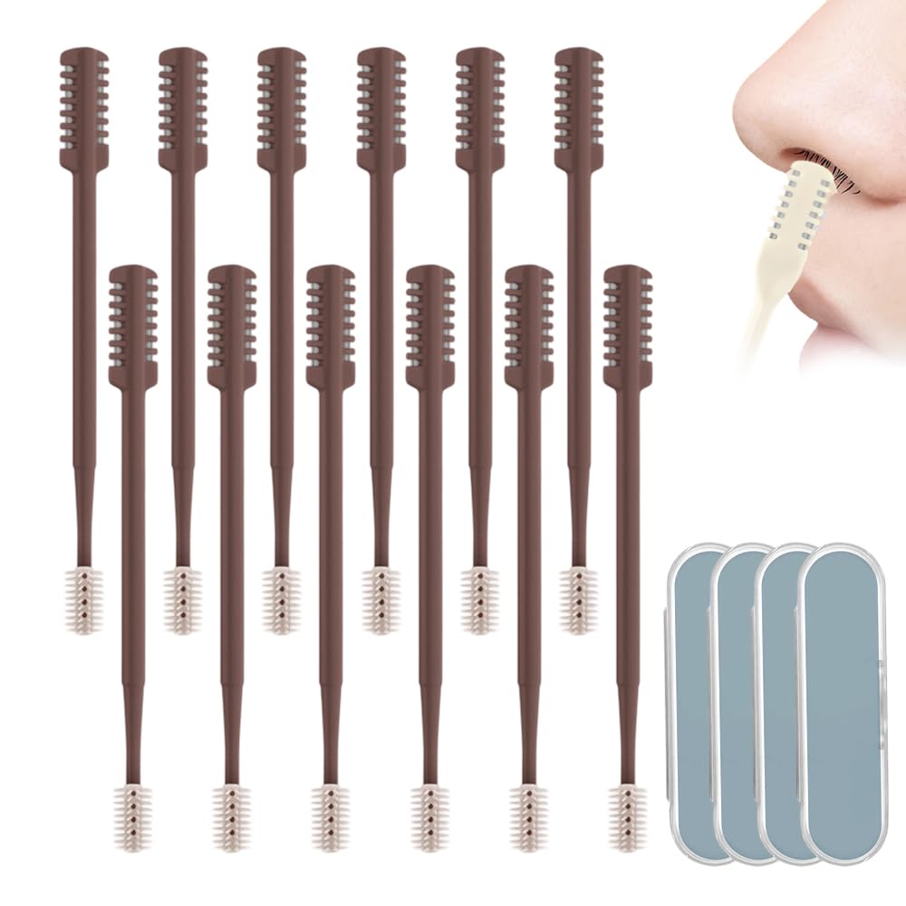 Upgrade Nasal Hair Cutter Travel Essentials for Men Women,2025 Nostril Hair Removal Tools Double Sided Christmas,360° Rotating Manual Nose Hair Trimmer (Brown, 12 Set)