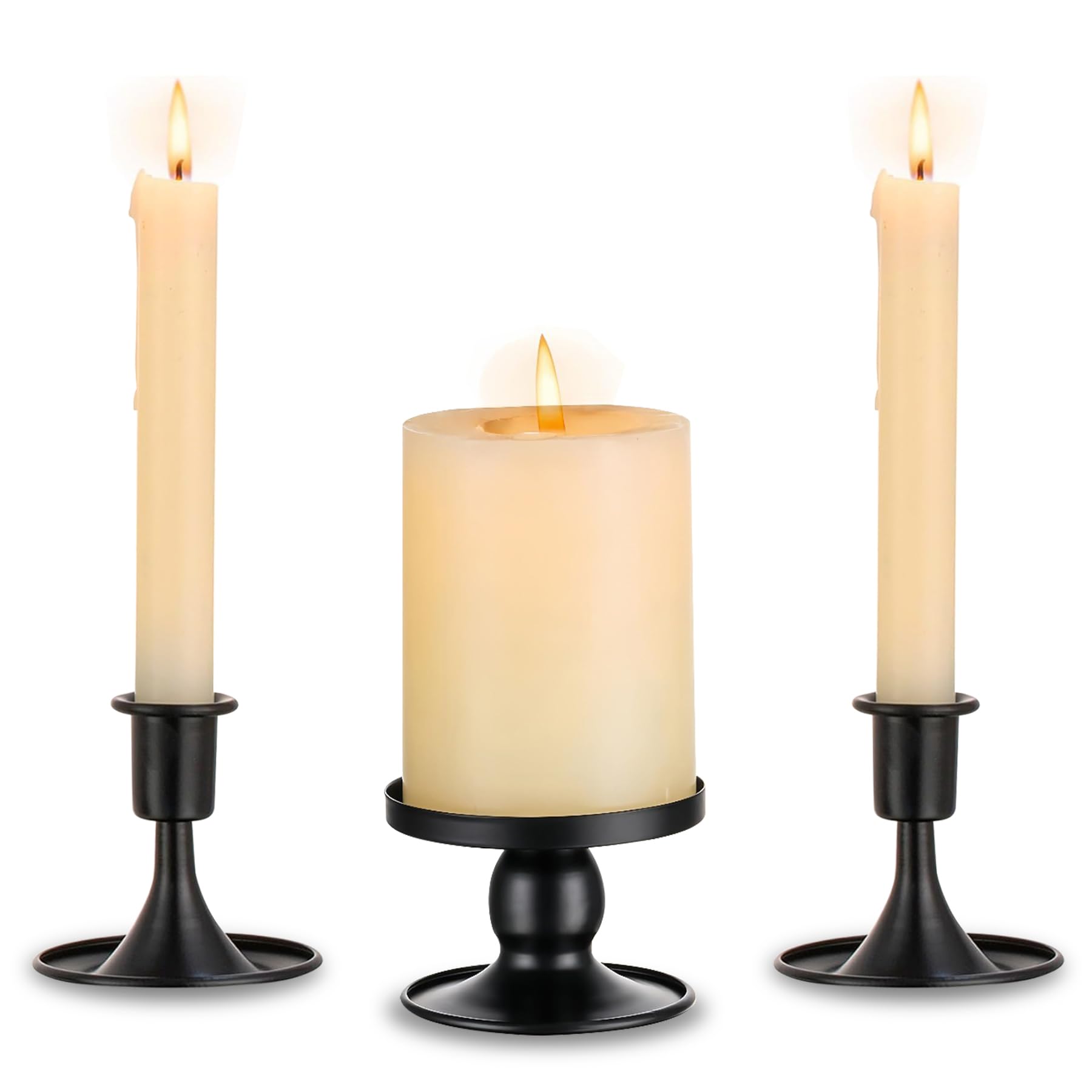 Unity - Portavelas de metal negro Unity para bodas, juego de 3 portavelas de metal negro, soporte decorativo para velas de boda, ceremonia, centro de mesa, decoración de regalo