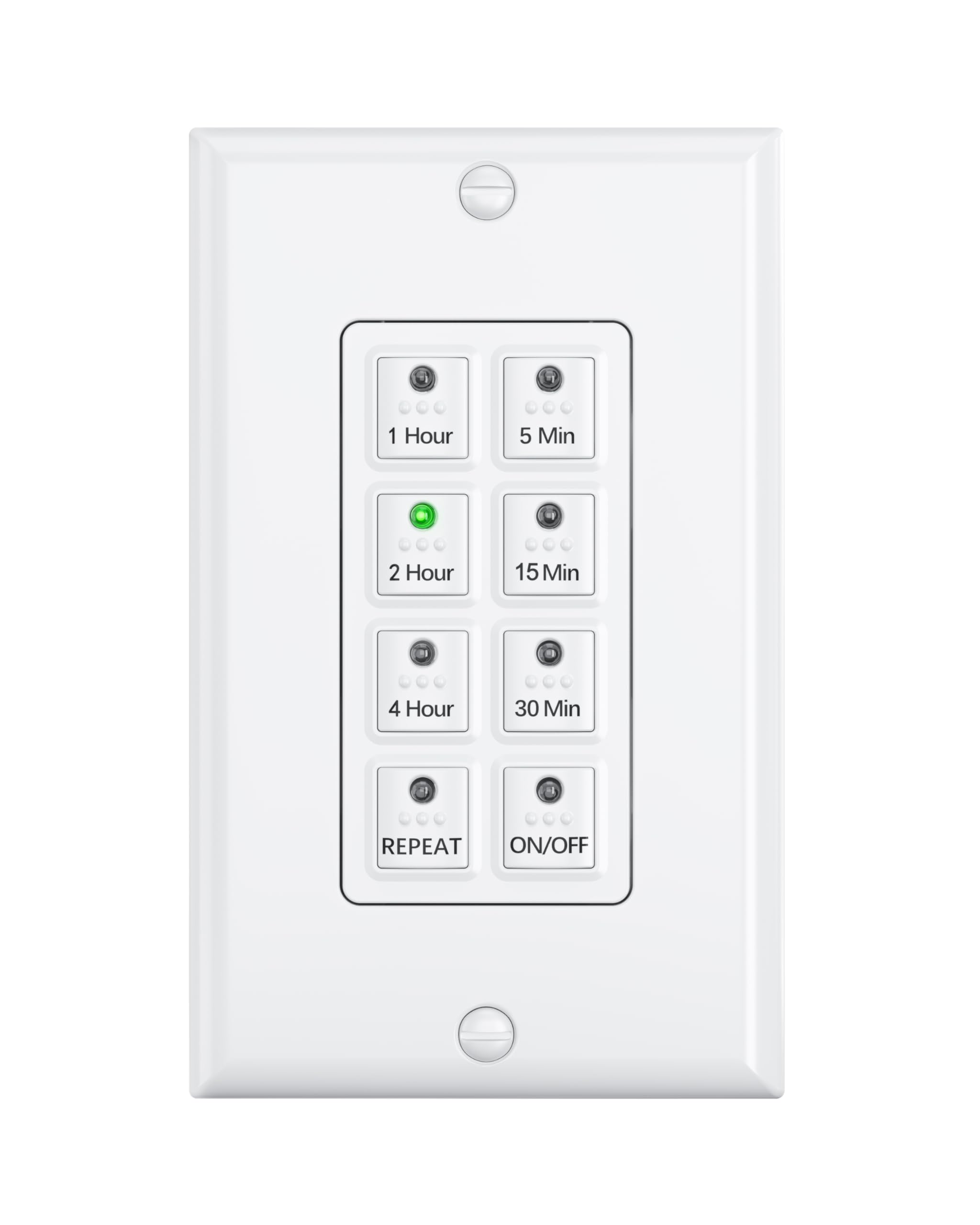 BN-LINK Countdown Digital Wall Timer with Push Button 5-15-30-60 Minutes 2-4 Hours for Bathroom Fan Wall Light Timer Neutral Required Wall Plate White