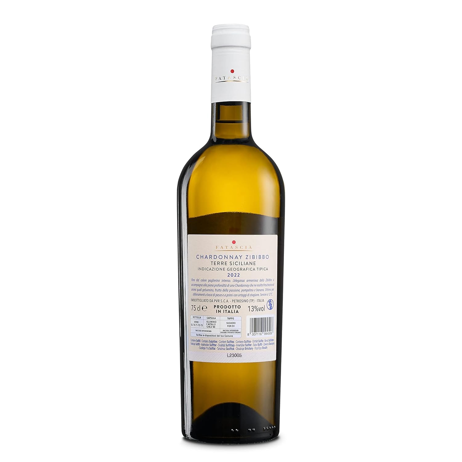 Fatascià Chardonnay Zibibbo Terre Siciliane IGT, Vino Bianco Elegante, Armonioso e dai Profumi di Frutta Gialla, Gradazione Alcolica 13% Vol, Confezione con 6 Bottiglie da 750 ml