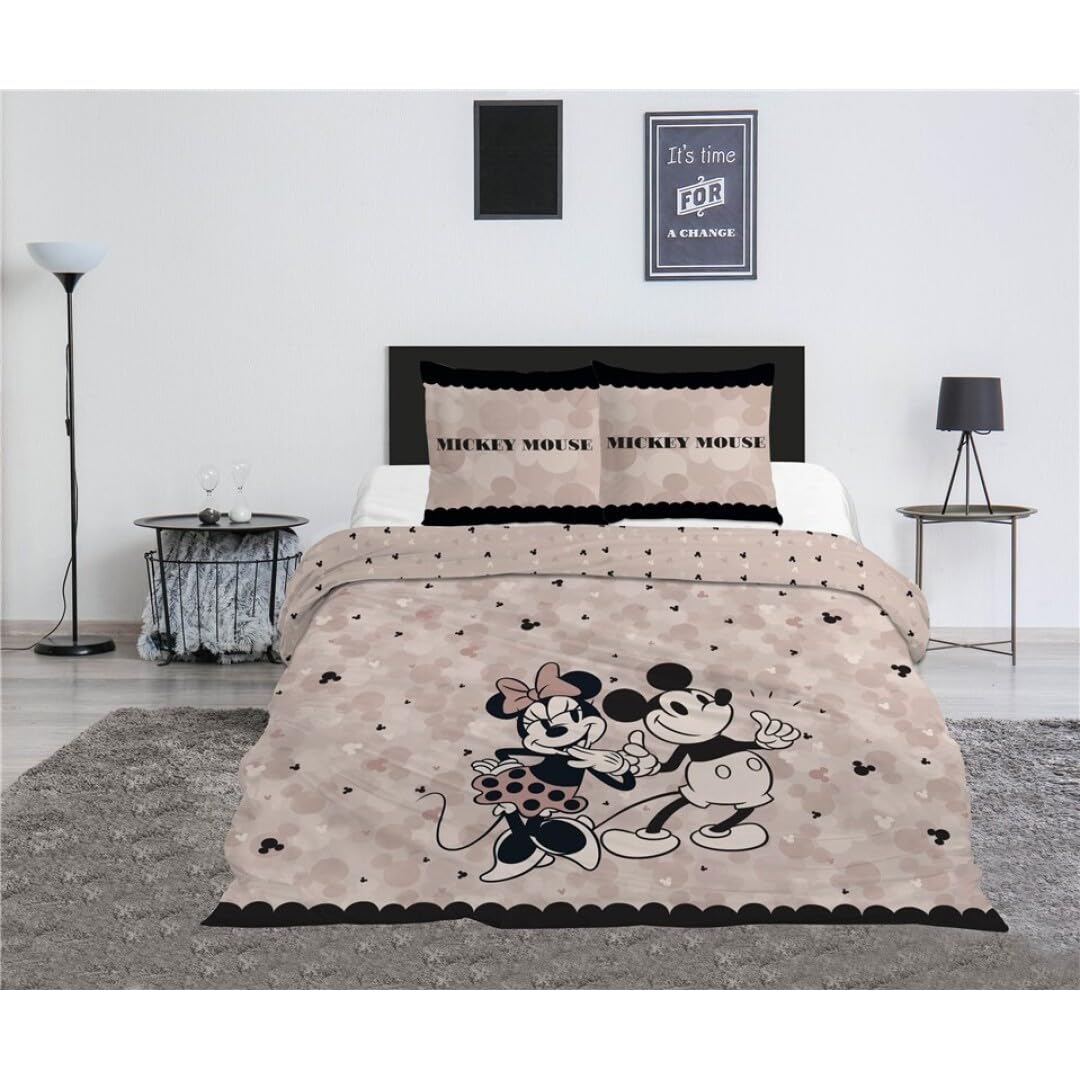 Aymax Red, Black Mickey And Minnie Classic Double Bedding Set, Reversible Duvet Cover 240 X 220 Cm + 2 Pillowcases 65 X 65 Cm