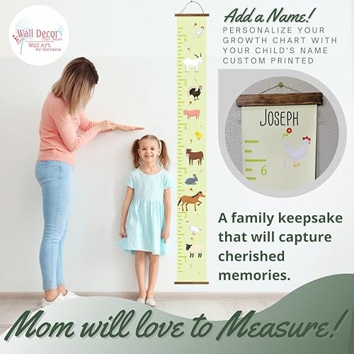 Miniatura 6 de Tabla de crecimiento de lienzo de animales de granja para decoración de pared de guardería, listo para colgar, regla de altura de los niños, letrero