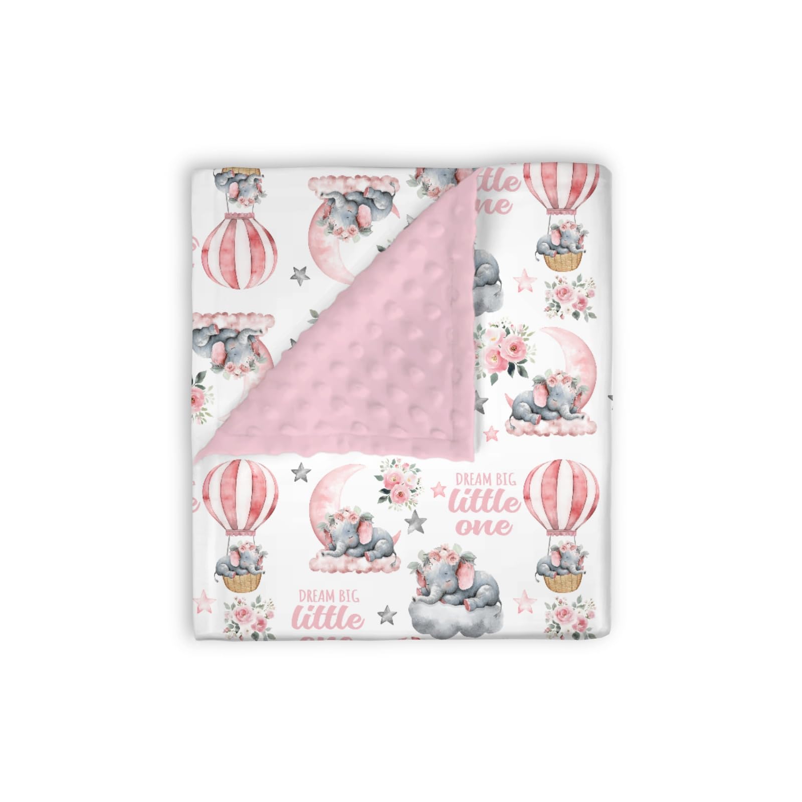 Mink Baby Girl Blanket Pink Gray Elephant Hot Air Balloon Dream Big Little One Rose Flower Double Layer
