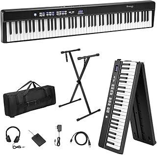 Starfavor Foldable Keyboard Piano, Portable Piano Keyboard 88 Keys Full Size Electric Piano, Bluetooth Folding Piano, Semi Weighted Keyboard 88 Key Keyboard, with Piano Stand, SP-15F
