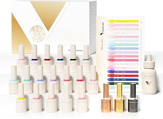 VENALISA V3 22 Pcs 10 ML Gel Nail Polish Set with Color Card, Pink Blue Red Green Purple Gel Polish Glitter Color Nail Art Starter Manicure Salon DIY at Home