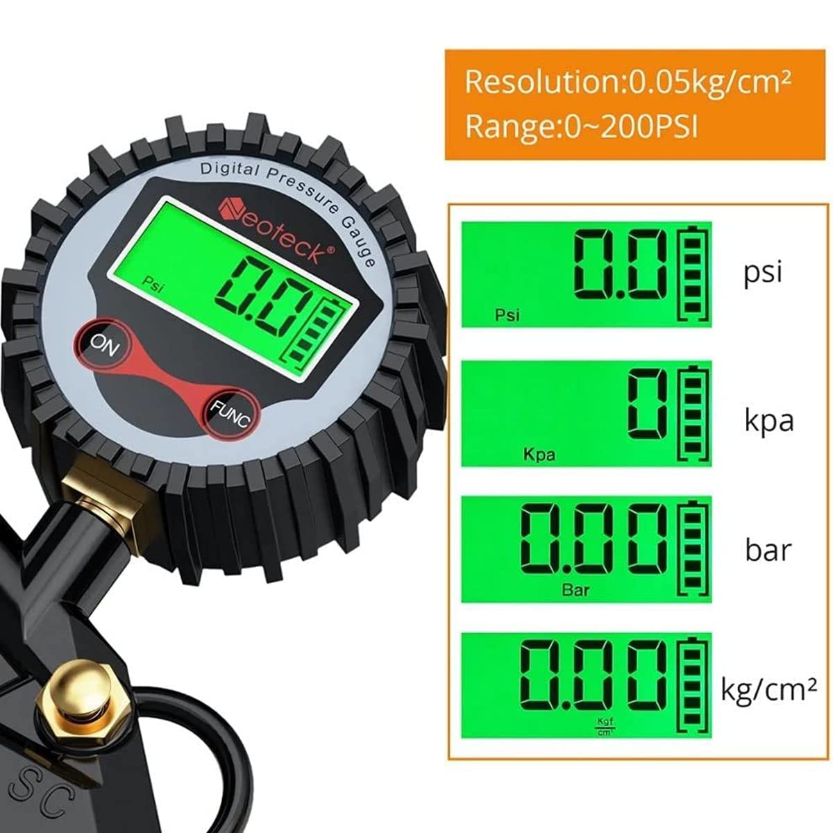 Cyfrowy miernik ciśnienia powietrza w oponach samochodowych Wyświetlacz LCD Podświetlenie LED Tester pojazdu Monitorowanie inflacji