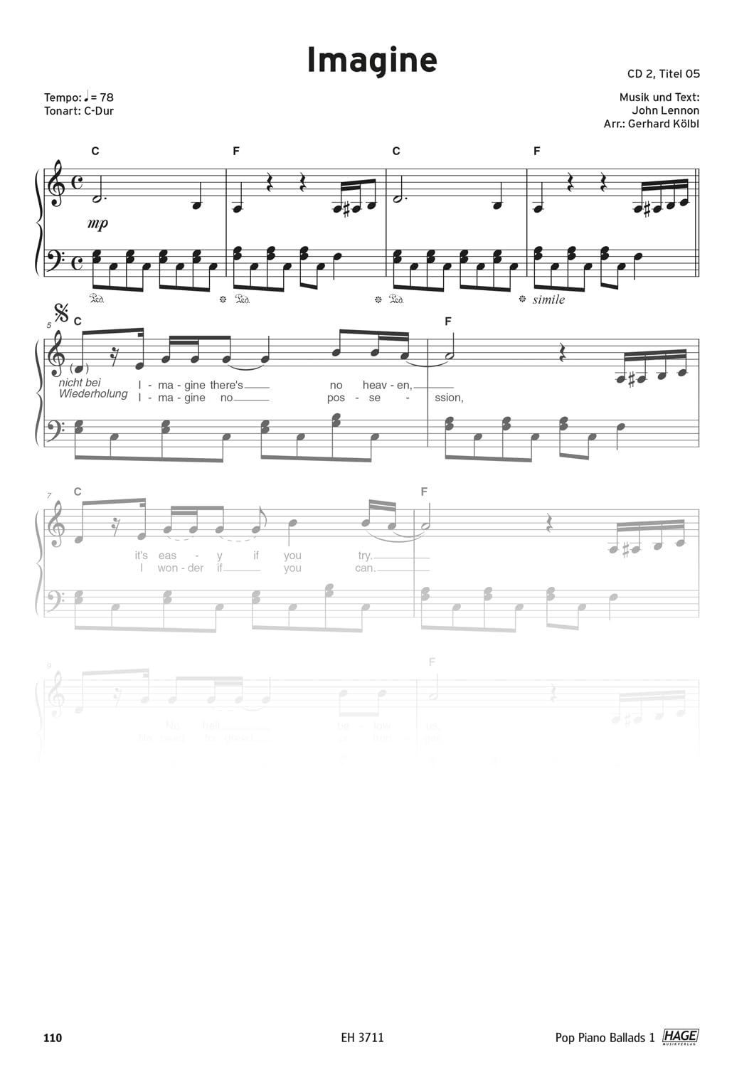 Pop Piano Ballads 1 mit 2 Playback-CDs: Für Klavier. Leicht bis mittelschwer arrangiert. For Piano - easy to intermediate arranged