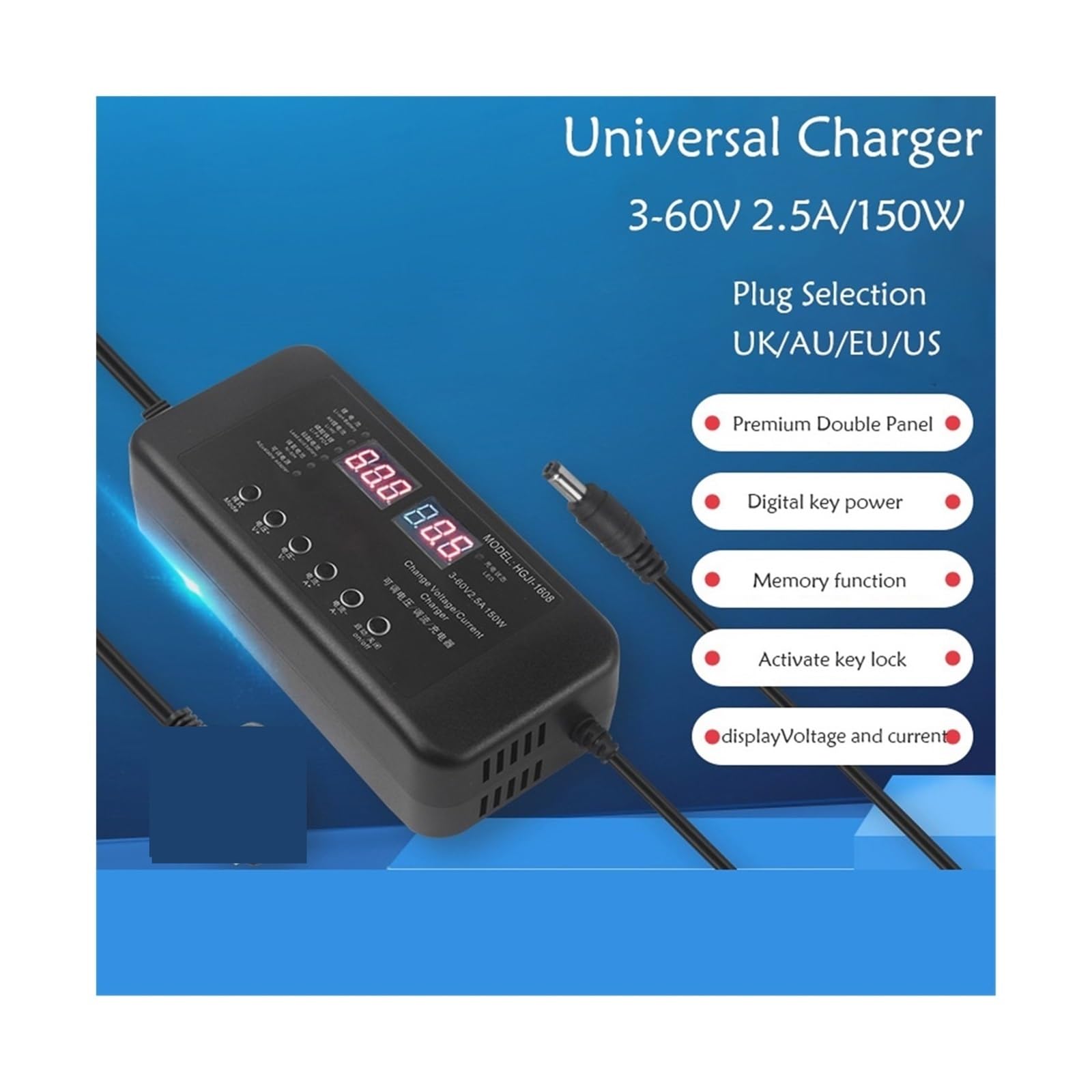 Ładowarka USB, Regulowana ładowarka sieciowa 3 V-60 V 150 W z ładowarką z ekranem wyświetlacza 2,8 V 14 V 28 V 36 V 48 V 56 V 60 V ładowarka akumulatorów litowo-jonowych