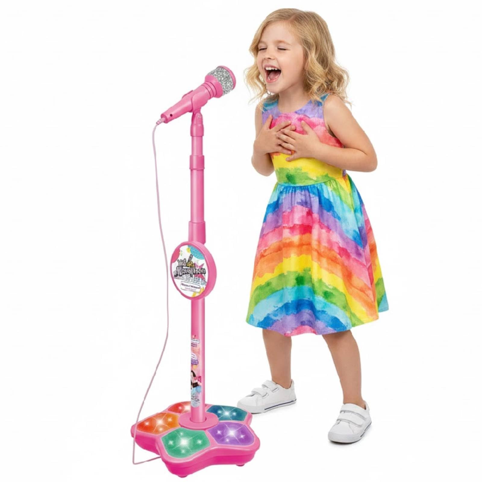 Kids Microphone and Stand, All-in One Portable Karaoke Machine for Kids with Adjustable Height & Flashing Stage Lights, Singing Microphone Toy, Creative Play,Party Fun Musical Toy for Girls and Boys