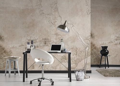 Miniatura 5 de CONCORD WALLCOVERINGS  Mural de pared abstracto para dormitorio, diseño floral, vida japonesa, marrón, rosa, 146 pulgadas de ancho x 110 pulgadas de