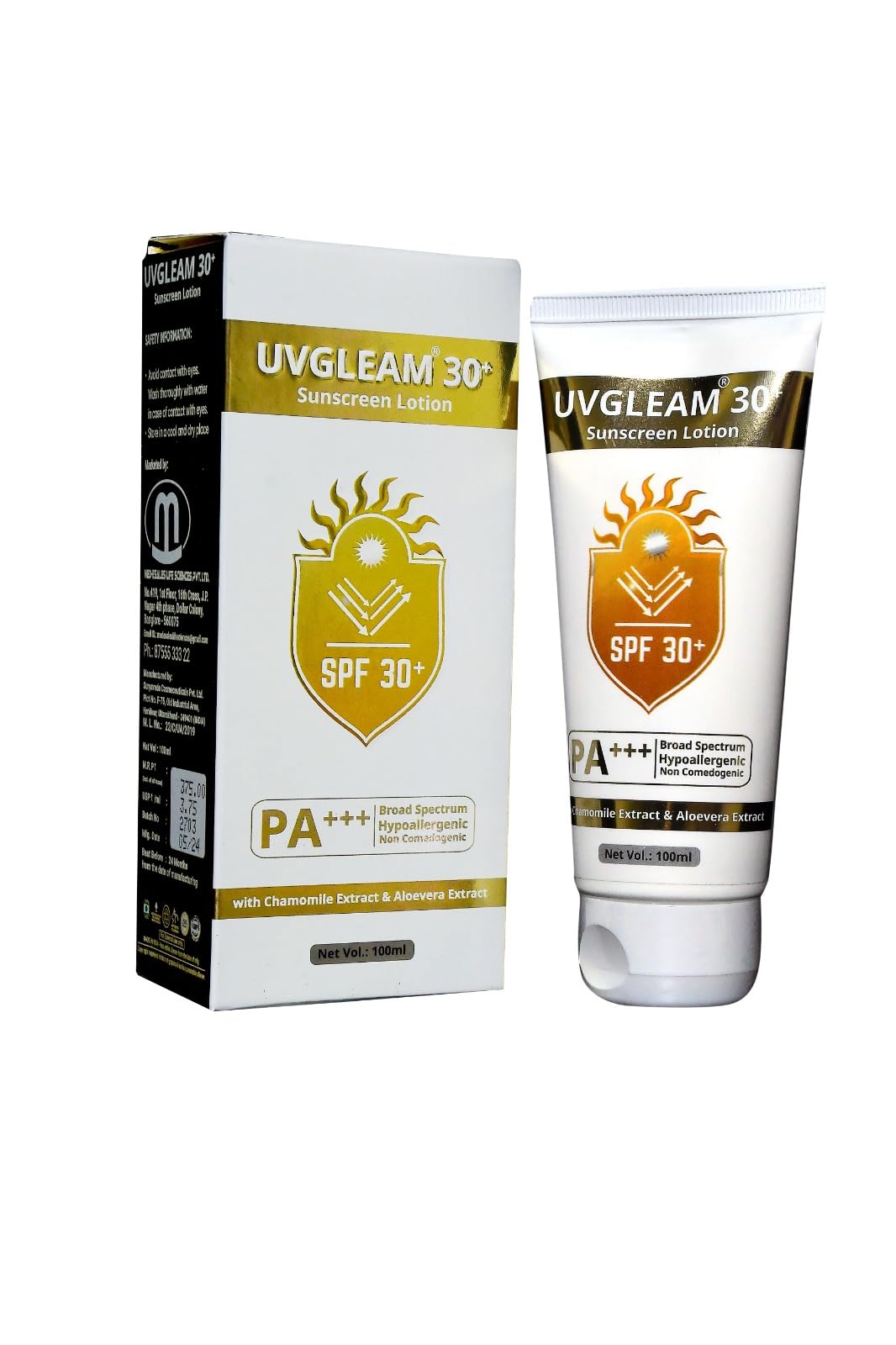 UVGLEAM 30+ SPF Sun Screen Lotion, Octinoxate 6%, Avobenzone 2