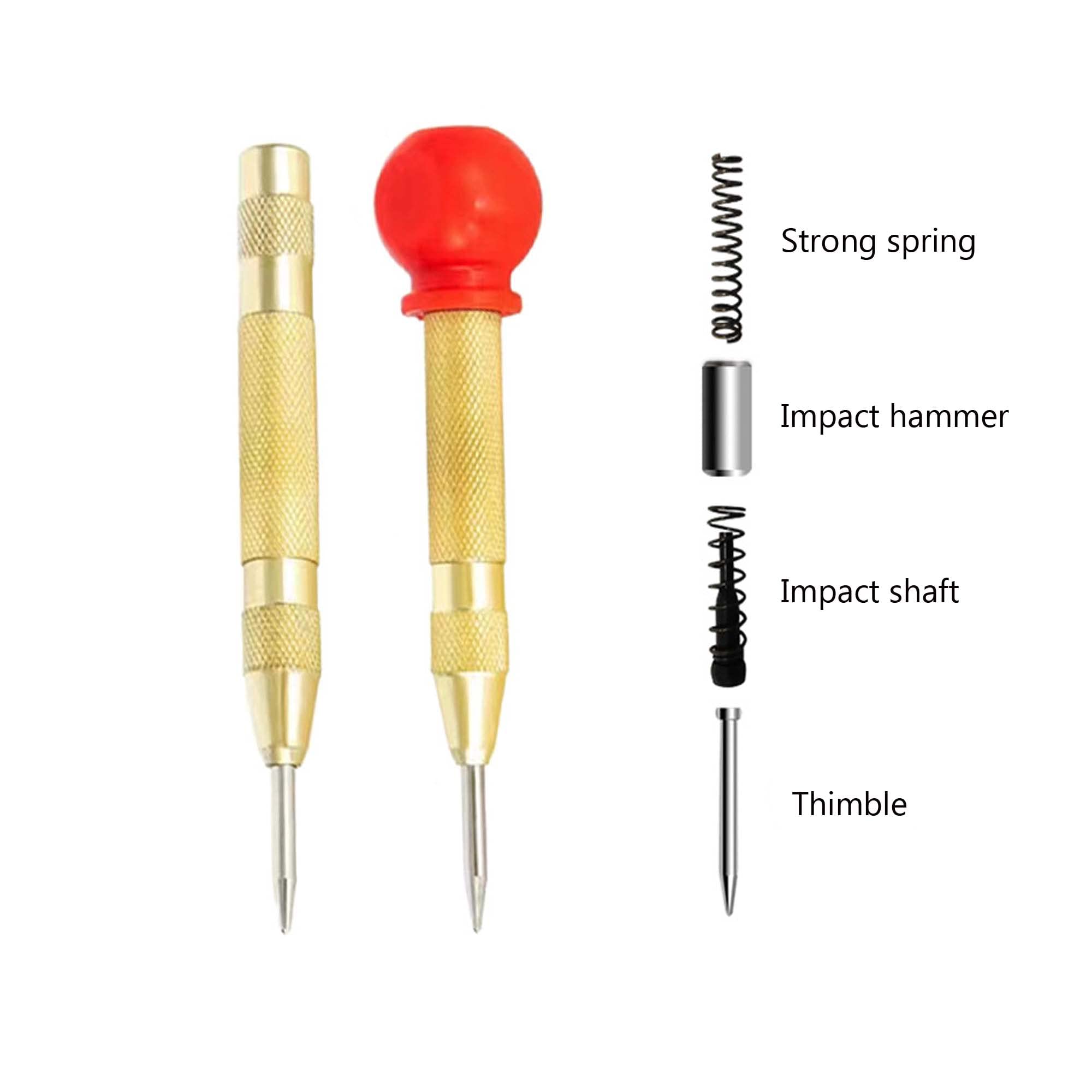 2 Pack Automatic Center Punch, 5 Inch Heavy Duty Steel Spring Loaded Center Hole Punch With Adjustable Tension Punch Tool For Metal Wood Glass Plastic Suitable For DIY Lovers
