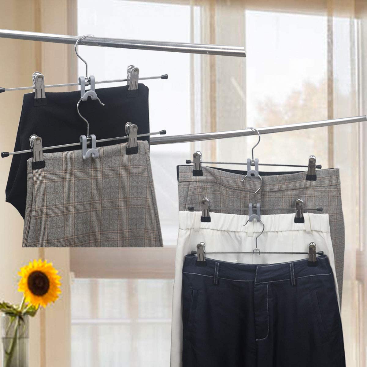 Cintre Pantalon, 50 Cintres à Pinces en Métal avec Antidérapante Clips, Gain de Place, Cintres Porte-Jupe à Crochet Pivotant à 360°, pour Pantalon, Jupes et Vêtements