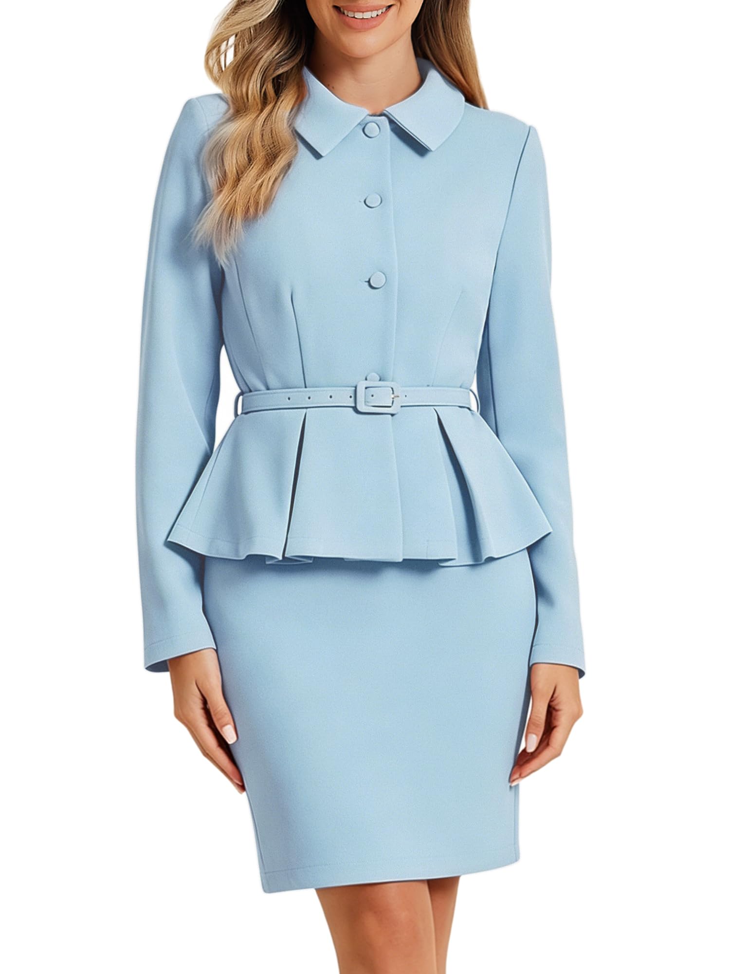 Allegra K Women Business Peplum Blazer Jacket Mini Pencil Skirt Sets