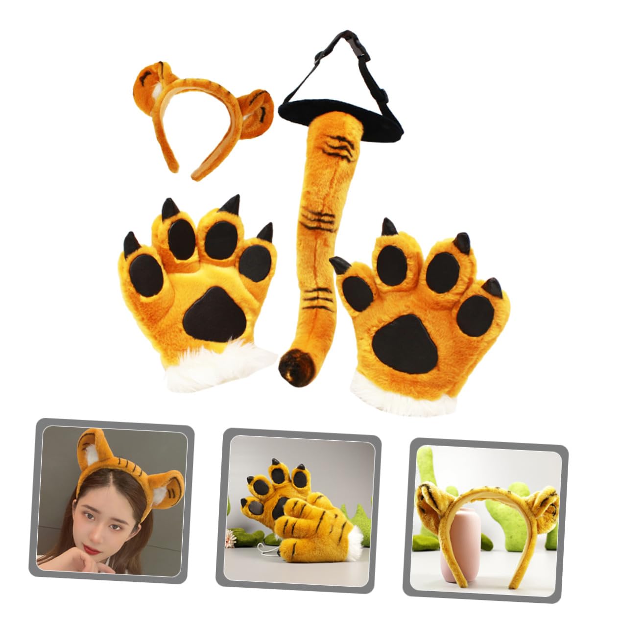 Hohopeti Conjunto de Accesorios de Disfraz de para Adulto Diadema con Orejas y Peludos Cómodo y para Halloween y Cosplay