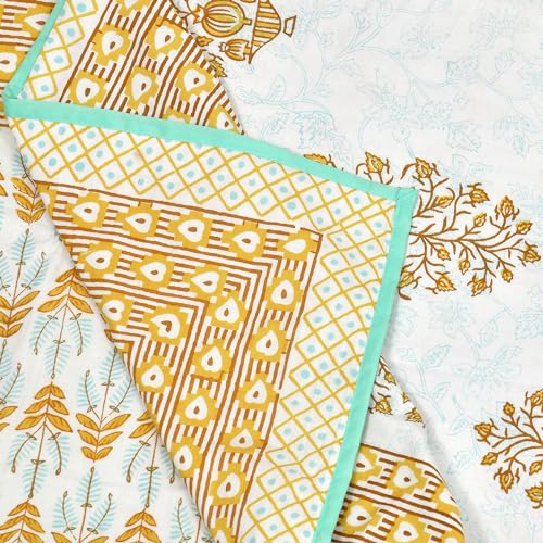 Image of BLOCKS OF INDIA 100% Cotton Dohar King Size Reversible Hand Block Printed Malmal Summer Dohar /Blanket (Color 7)