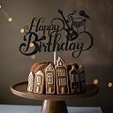 Sleyberoy Rock Music Happy Birthday Cake Toppers - Guitar Drum Rock Themed Party, Music Social Media Themed Party Decorations, Happy Birthday Party Decorations for Men and Women (Black Glitter) gallery image