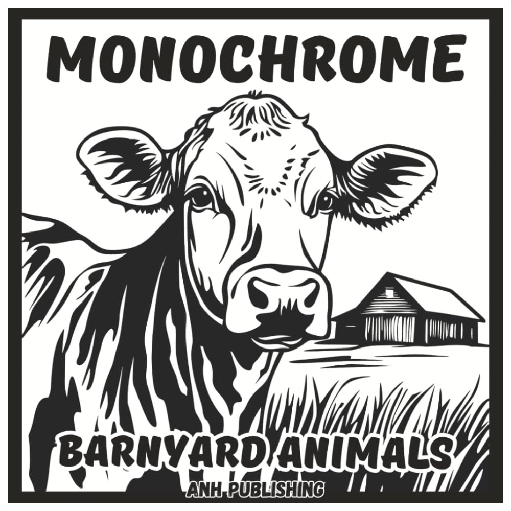 Monochrome Barnyard Animals: Relaxing Coloring Book For Adults & Seniors: Simple Light Gray Farm Animal Illustrations for Stress Relief, Mindfulness, and Creative Relaxation (Monochrome Series)