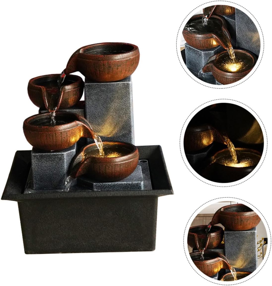 Tabletop Water Fountain Small Waterfall Desk Decor with Soothing Flow for Living Office Bedroom Zen Relaxation Lightweight Craft with US Plug Suitable for Home Study and Wedding