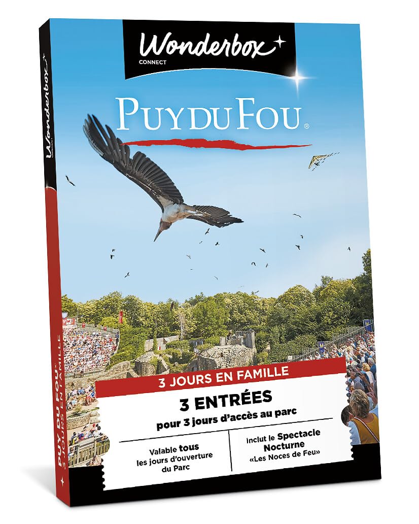 Wonderbox Connect - Coffret Cadeau - PUY du Fou - 3 entrées pour 3 Jours au PUY du Fou - Spectacle Nocturne Les Noces de Feu Inclus - Parc à thème - Validité 27 Mois