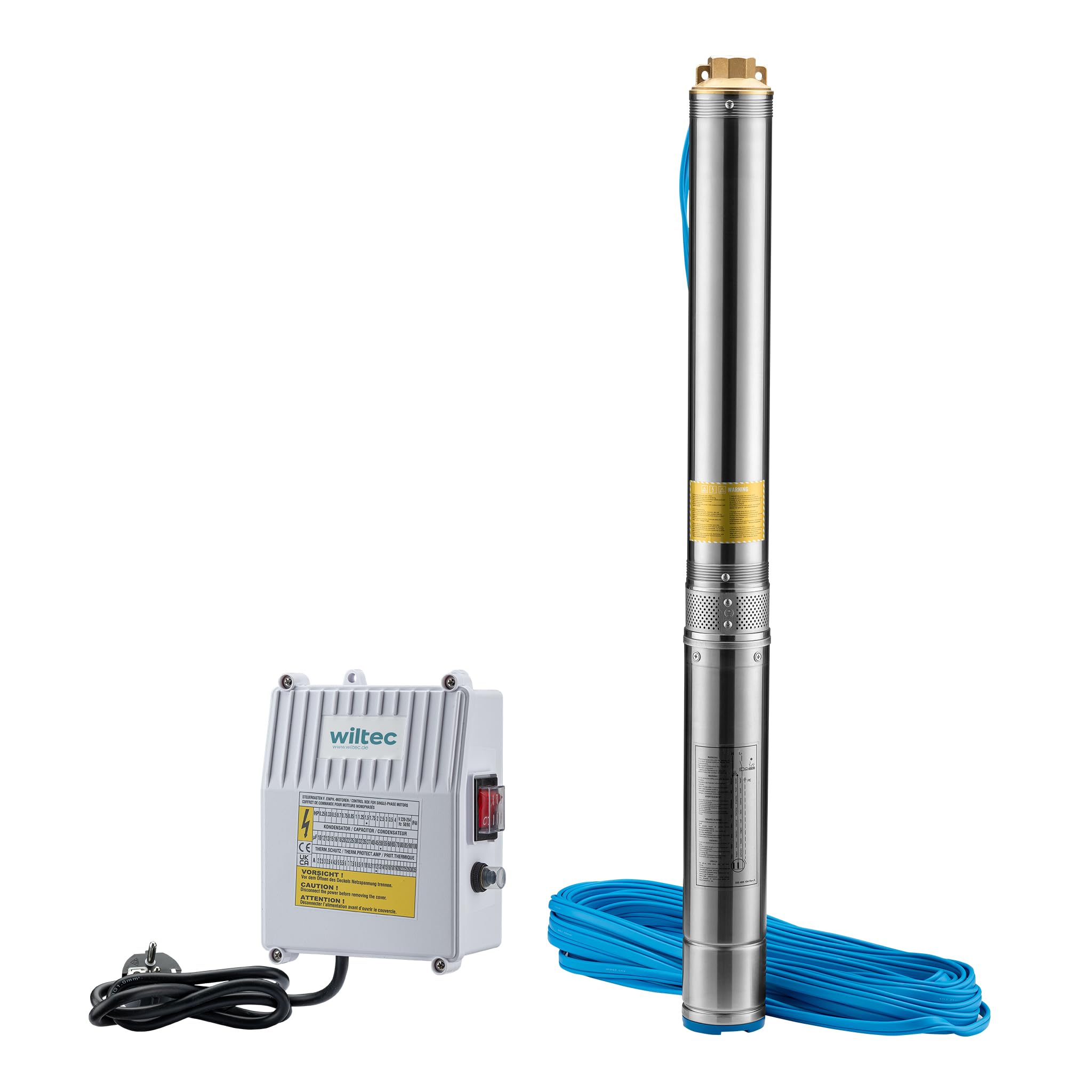 Wiltec Pompa sommersa per pozzi 4" 550 W, portata max 6000 l/h, Elettropompa a immersione con profondità max 20 m