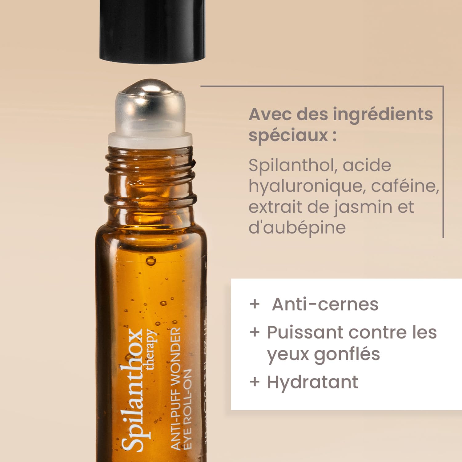 Spilanthox therapy - Anti-Puff Wonder Eye Roll-On - La caféine & l'acide hyaluronique réduisent les cernes - Lissage des mimiques & réduction des rides grâce au spilanthol - produit naturel vegan