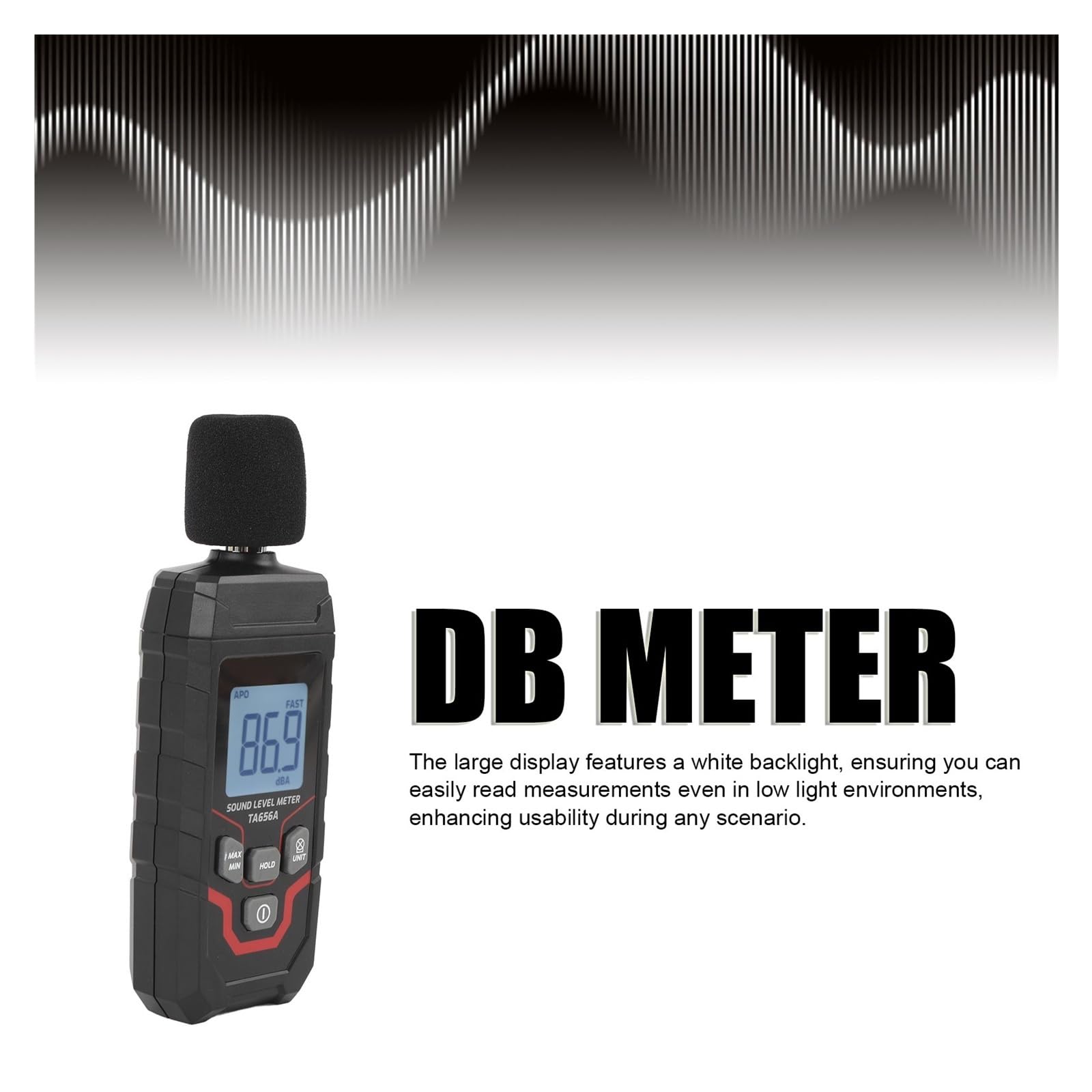 Medidor de nivel sonido decibelios digital Rango 30,0 a 130 dBA Precisión ±1,5 dB Pantalla grande,En tiempo real