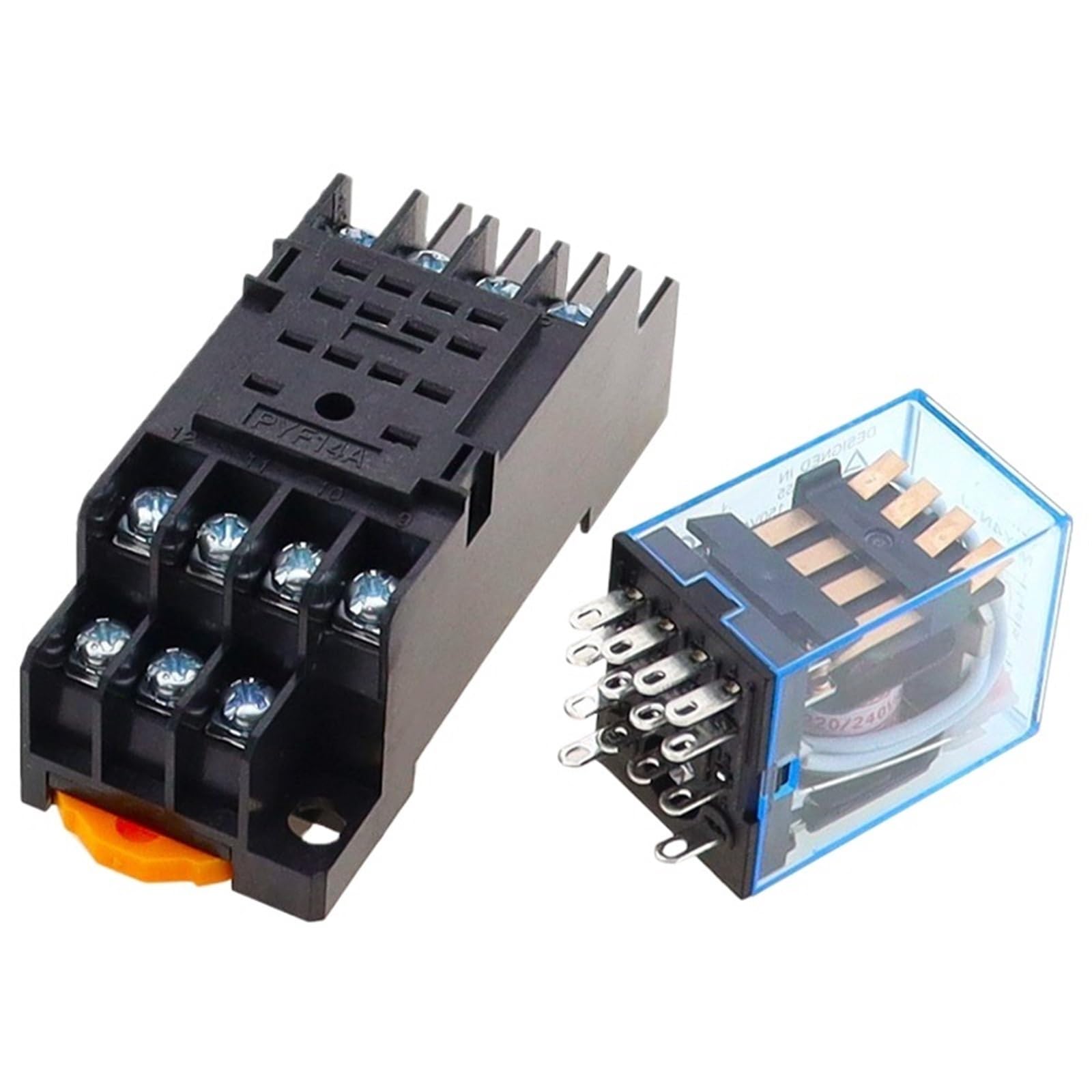 10 piezas MY4NJ DC/AC 12 V 24 V 36 V 48 V 110 V 220 V Bobina 5 A 4 NO 4 NC Relé de potencia Riel DIN Relé de tiempo de 14 pines con base de zócalo(AC,110V)