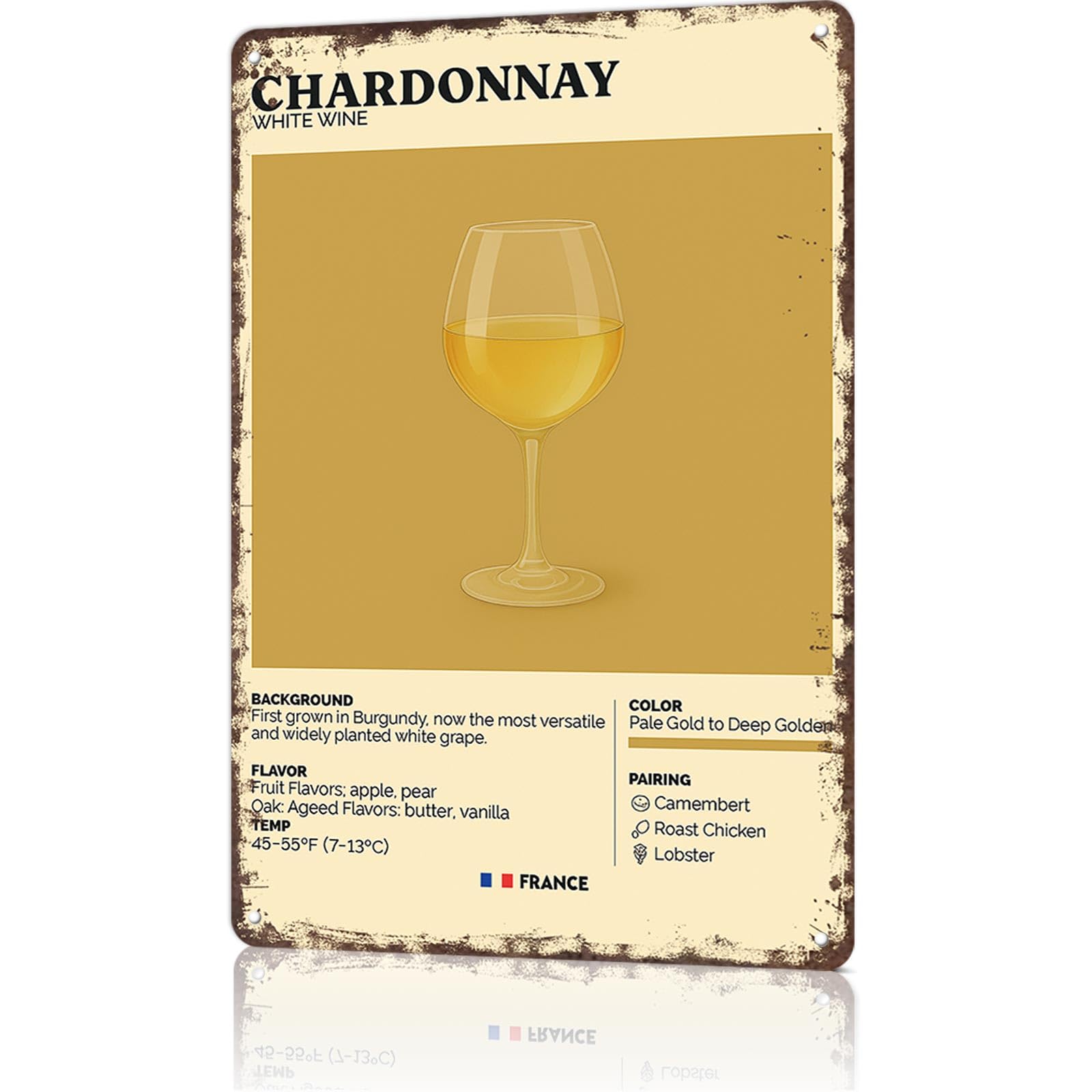 KWQDOZF Funny Vintage Metal Sign Chardonnay White Wine Art Poster Wall Art for Home Living Room Office Bar Decor 8X12inch